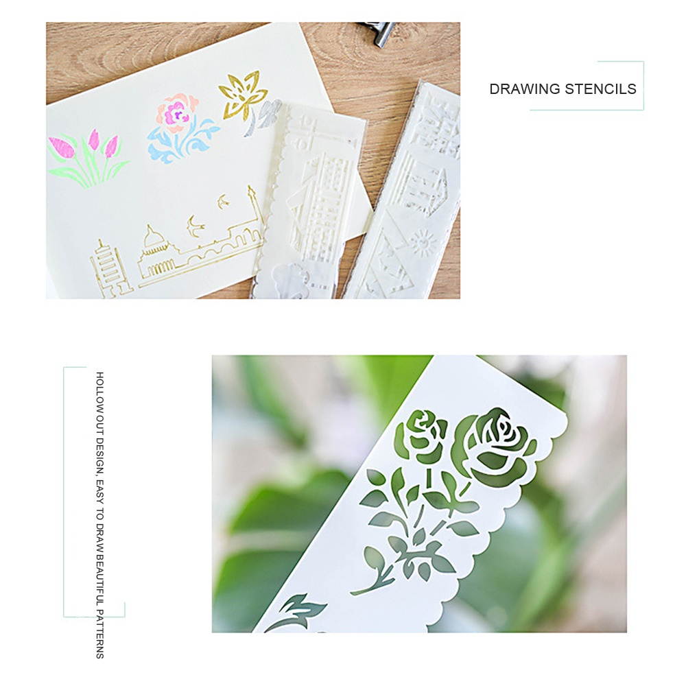 Multi-functional Drawing Stencils Straight & Wavy Lines Rulers Hollow Out Design PP Templates Reusable for Children Students DIY Painting Craft Scrapbooking Journal Photo Album Card Making