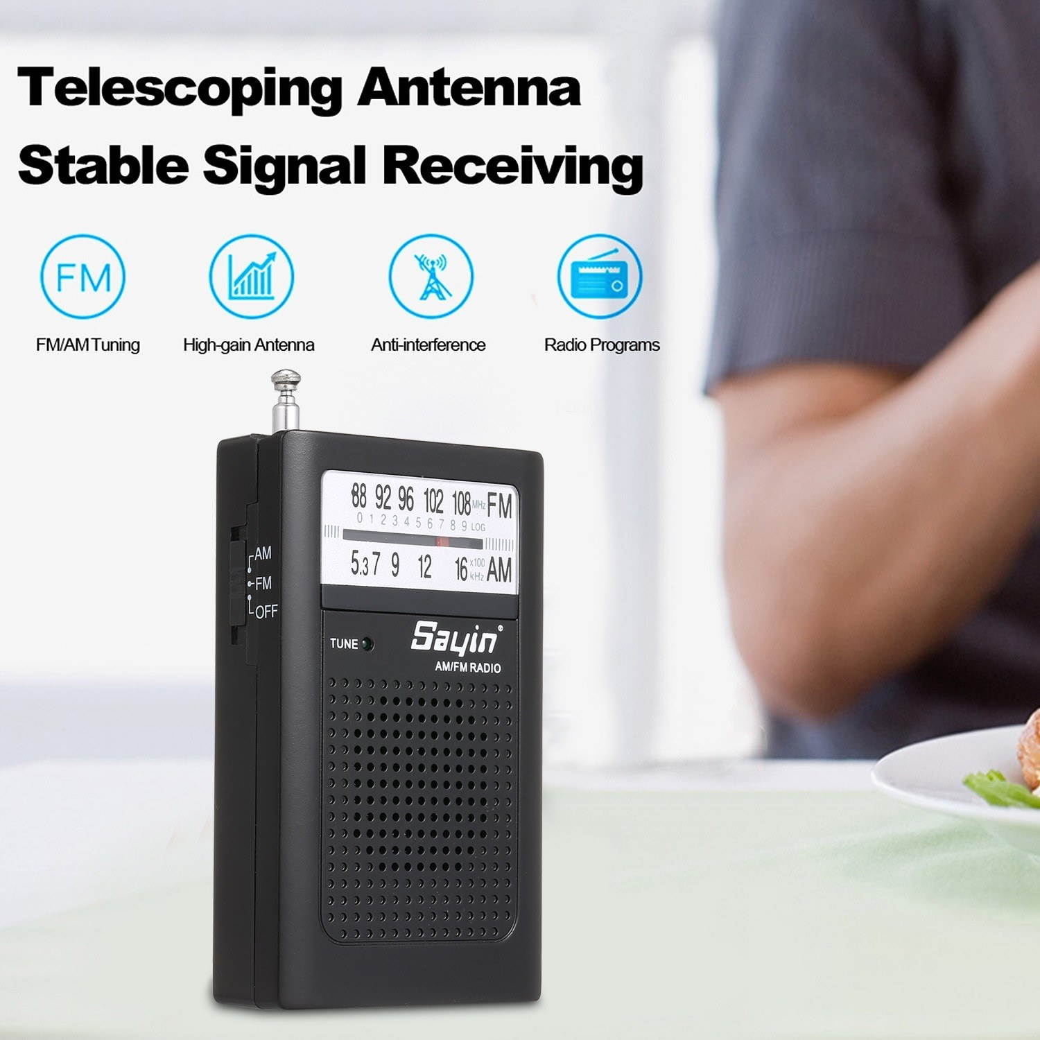 Mini AM FM Radio 2 Band Radio Receiver Portable Pocket Transistor Radio Built-in Speaker w/ Headphone Jack