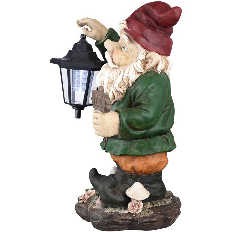 John Timberland Outdoor Statue with Light Solar LED 16" High Welcome Gnome with Lantern for Yard Garden Patio Deck Home Entryway
