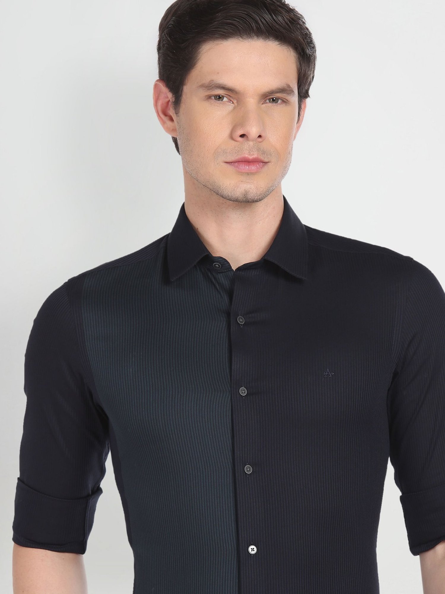 Arrow New York Green Cotton Slim Fit Striped Shirt