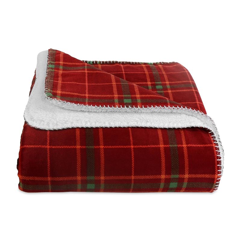 60"x70" Reversible Plaid and Sherpa Throw Blanket Wine - Better Living