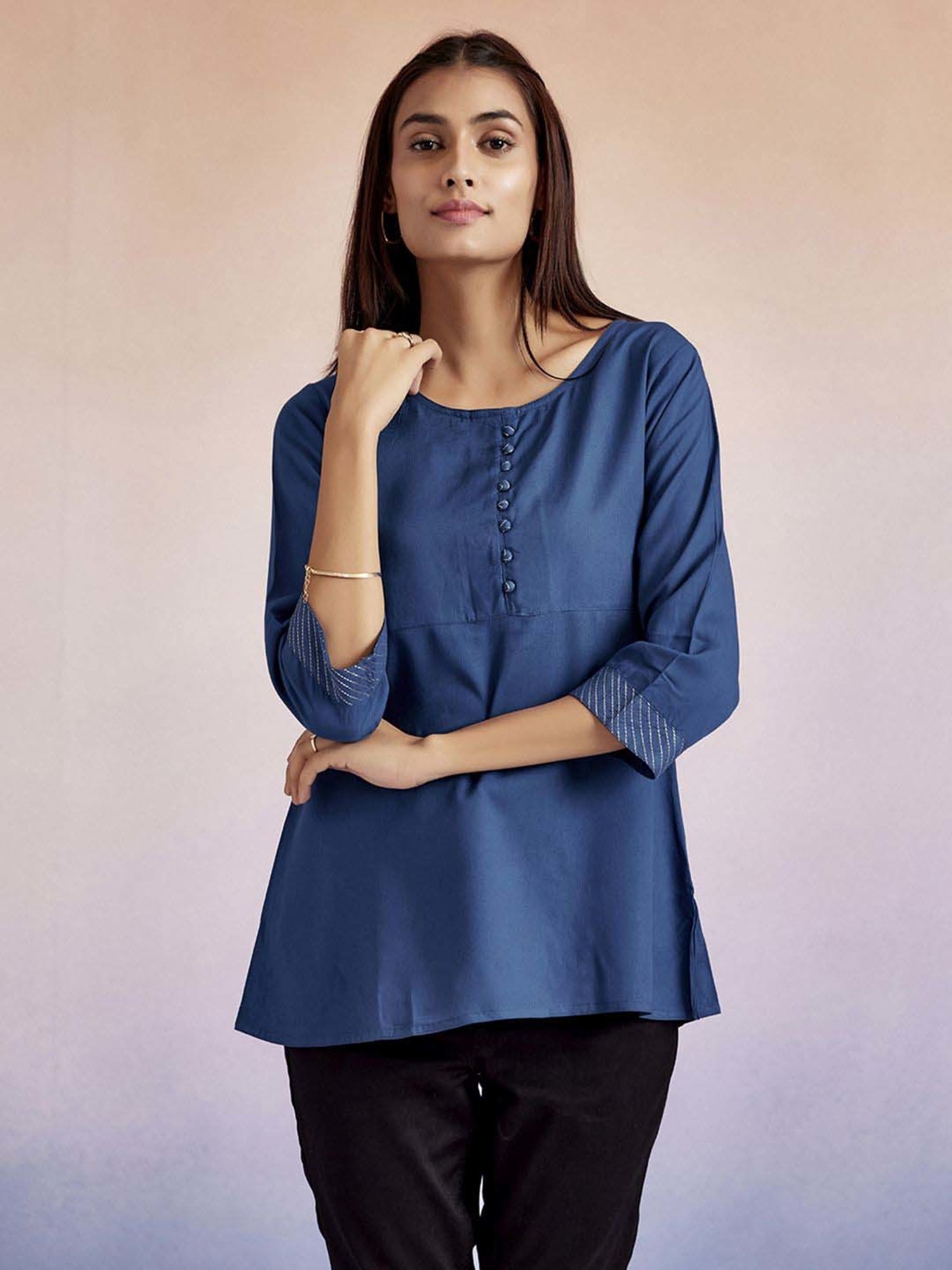 Jaipur Kurti Blue Plain Top