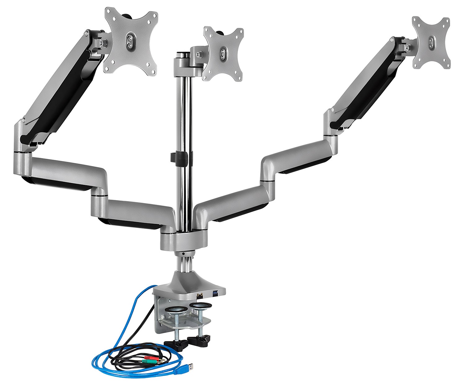 Triple Monitor Mount | Desk Stand with USB and Audio Ports | Fits 24-32 Inch Screens