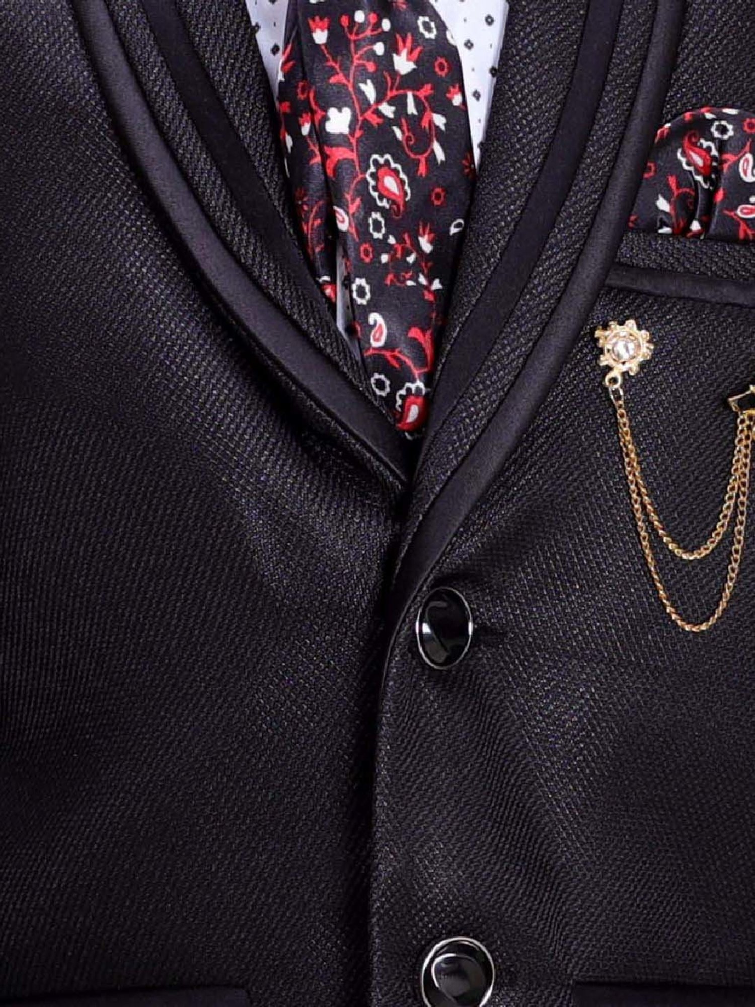 Fourfolds Boys Black & White Solid Full Sleeves Suit Set