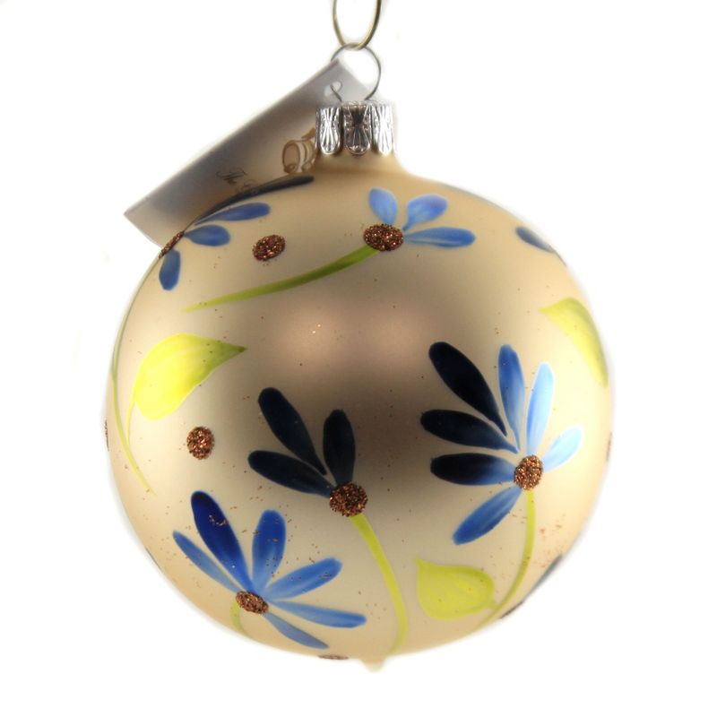 Golden Bell Collection 3.5" Champange Ball With Flowers Ornament Flower Spring  -  Tree Ornaments