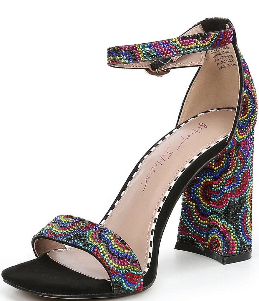 Betsey Johnson Cicely Floral Embellished Ankle Strap Square Toe Sandals
