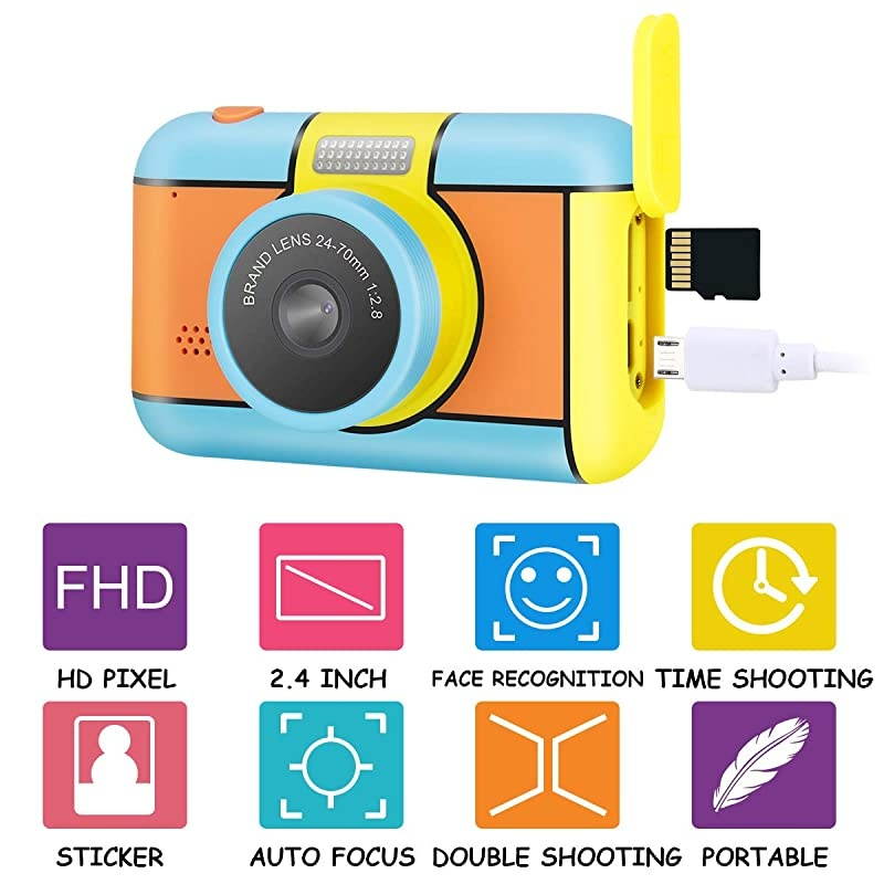 Kids Camera 24MP Dual Lens Kid Digital Camera Gifts for Age 310 Years Old Boys Girls 1080P 24 Large LCD Blue Screen Video Camcorder USB Rechargeable Selfie Camera with 32GB SD Card