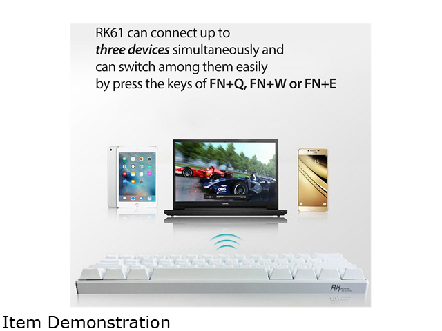Royal Kludge RK61 Mechanical Bluetooth 3.0 Wired/Wireless 61 Keys Multi-Device RGB Backlit Gaming/Office Keyboard for iOS, Android, Windows and Mac with Rechargeable Battery, Blue Switch - White