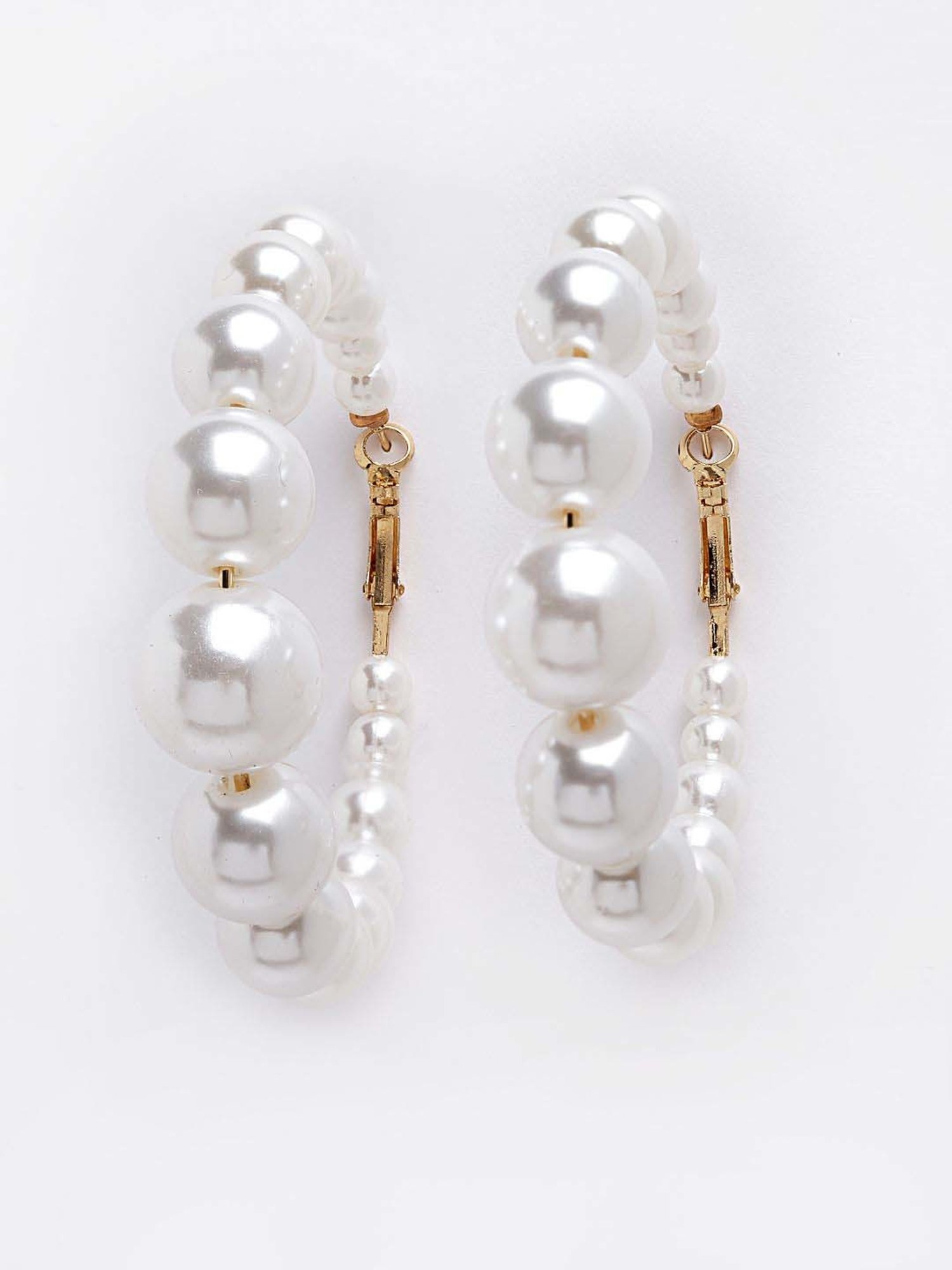 VOGUE Panash Gold-Toned White Pearl Beaded Circular Hoop Earrings