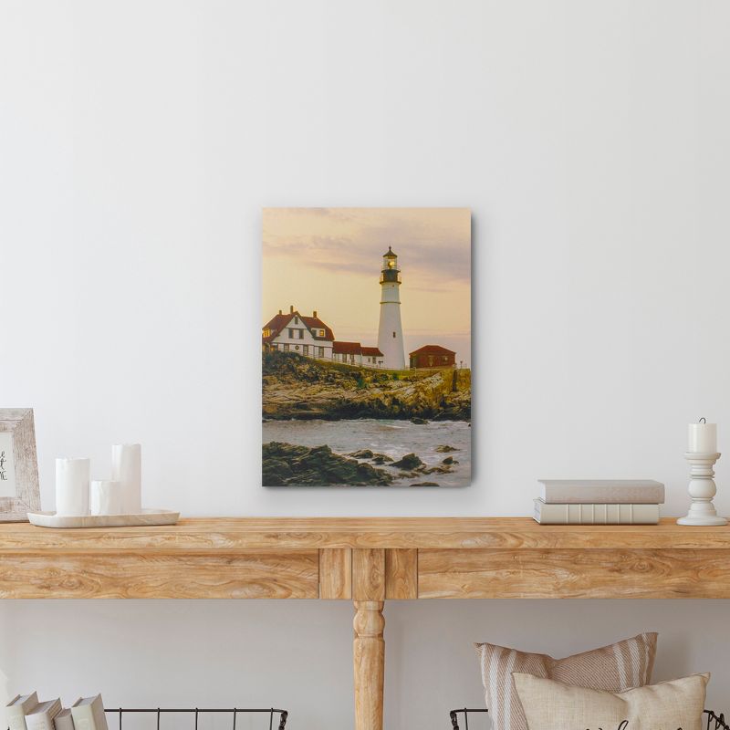 Northlight LED Lighted Cottage Lighthouse Shoreline at Sunset Canvas Wall Art 15.75"