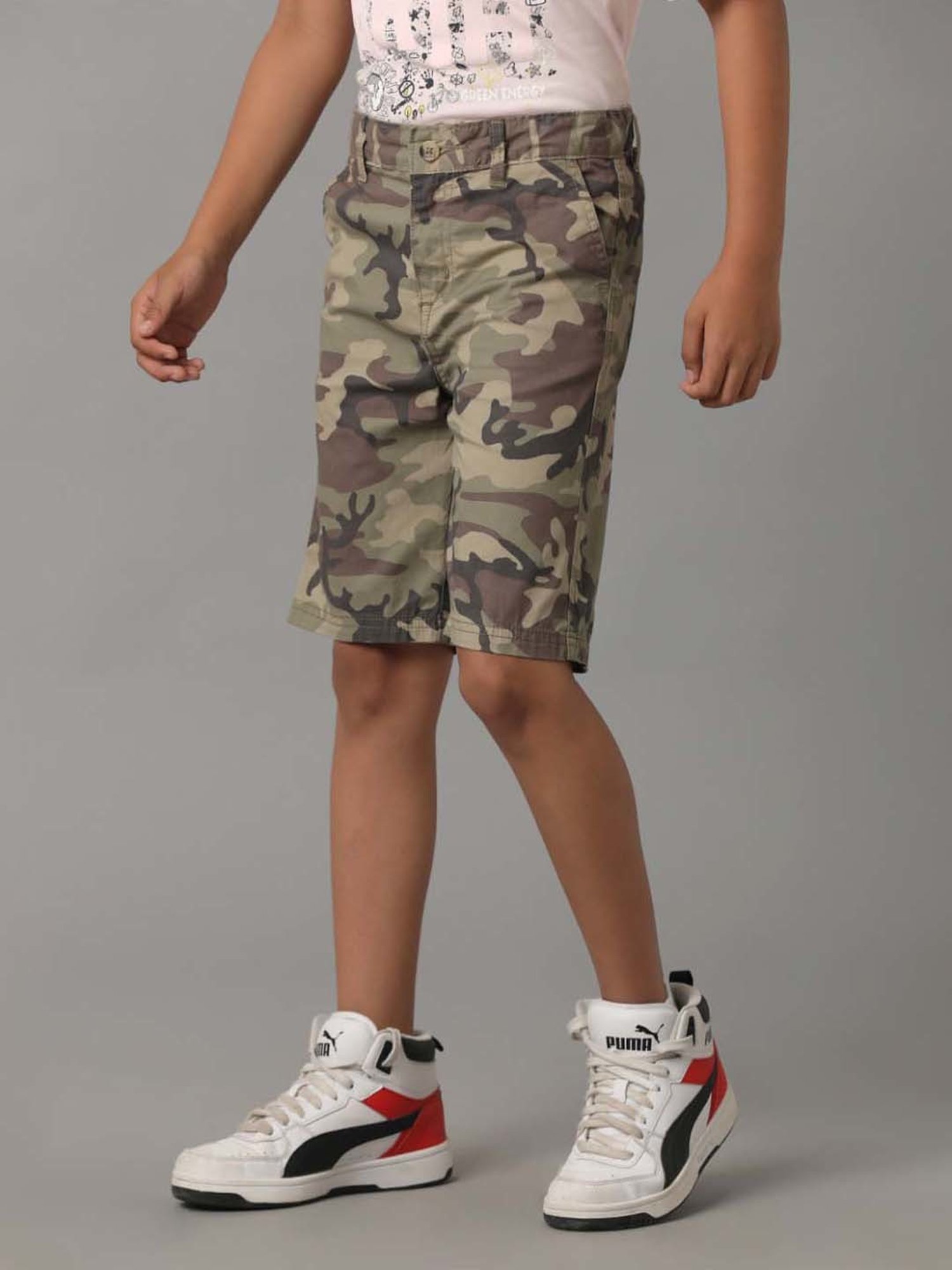 Under Fourteen Only Kids Green Cotton Camouflage Shorts