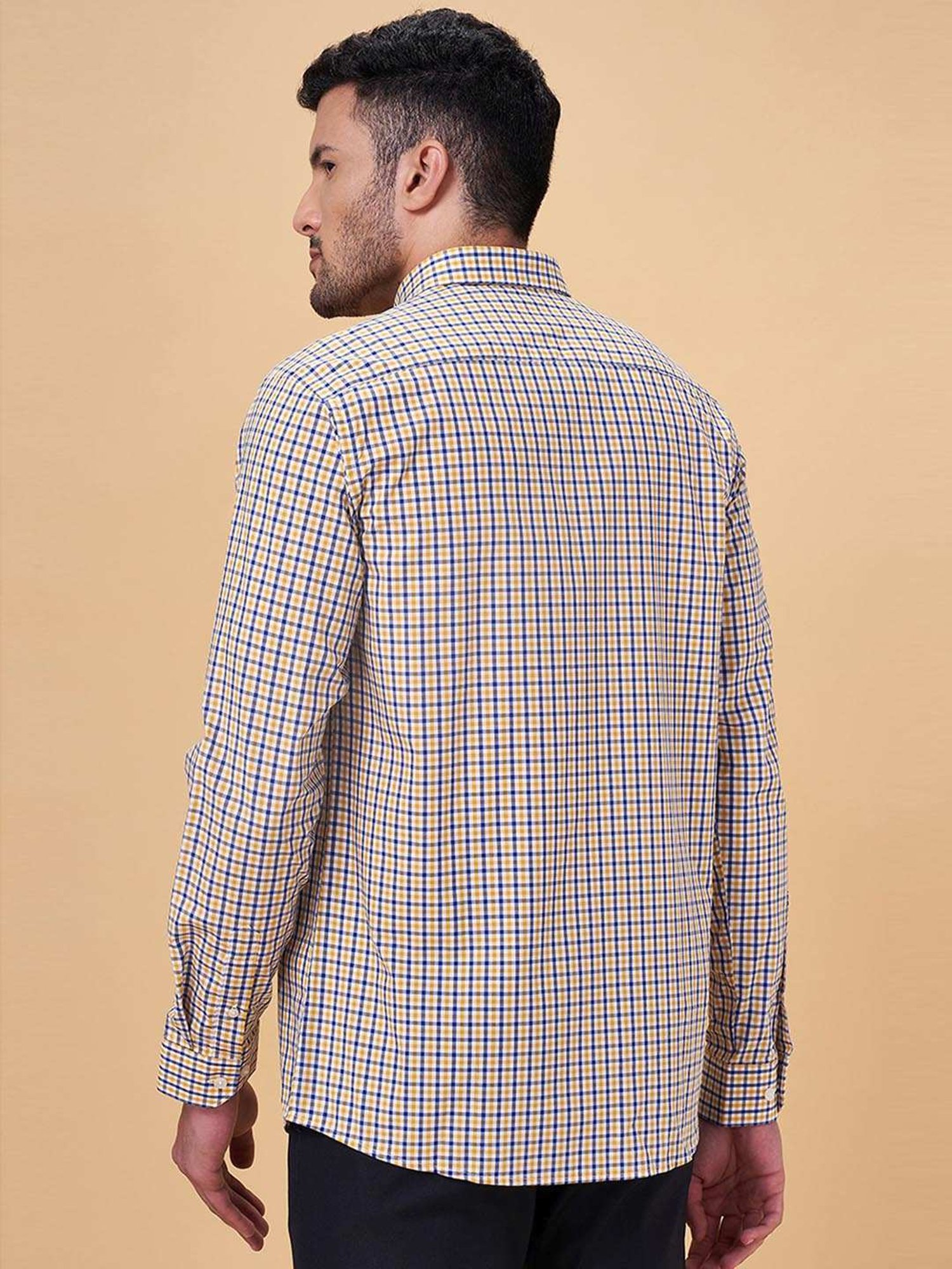 Peregrine by Pantaloons Yellow Cotton Slim Fit Checks Shirt