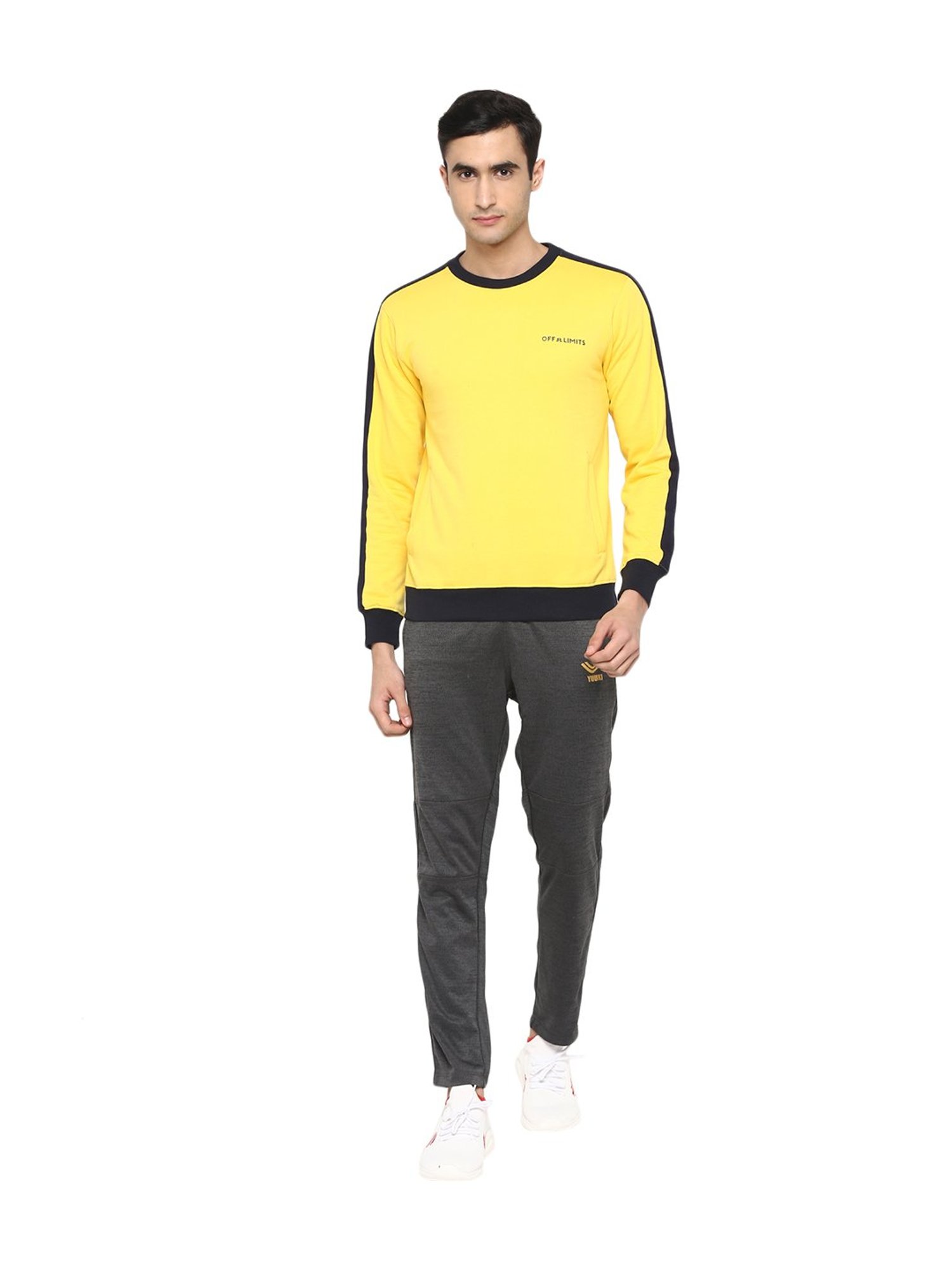OFF LIMITS Yellow Solid Full Sleeves Sweatshirt