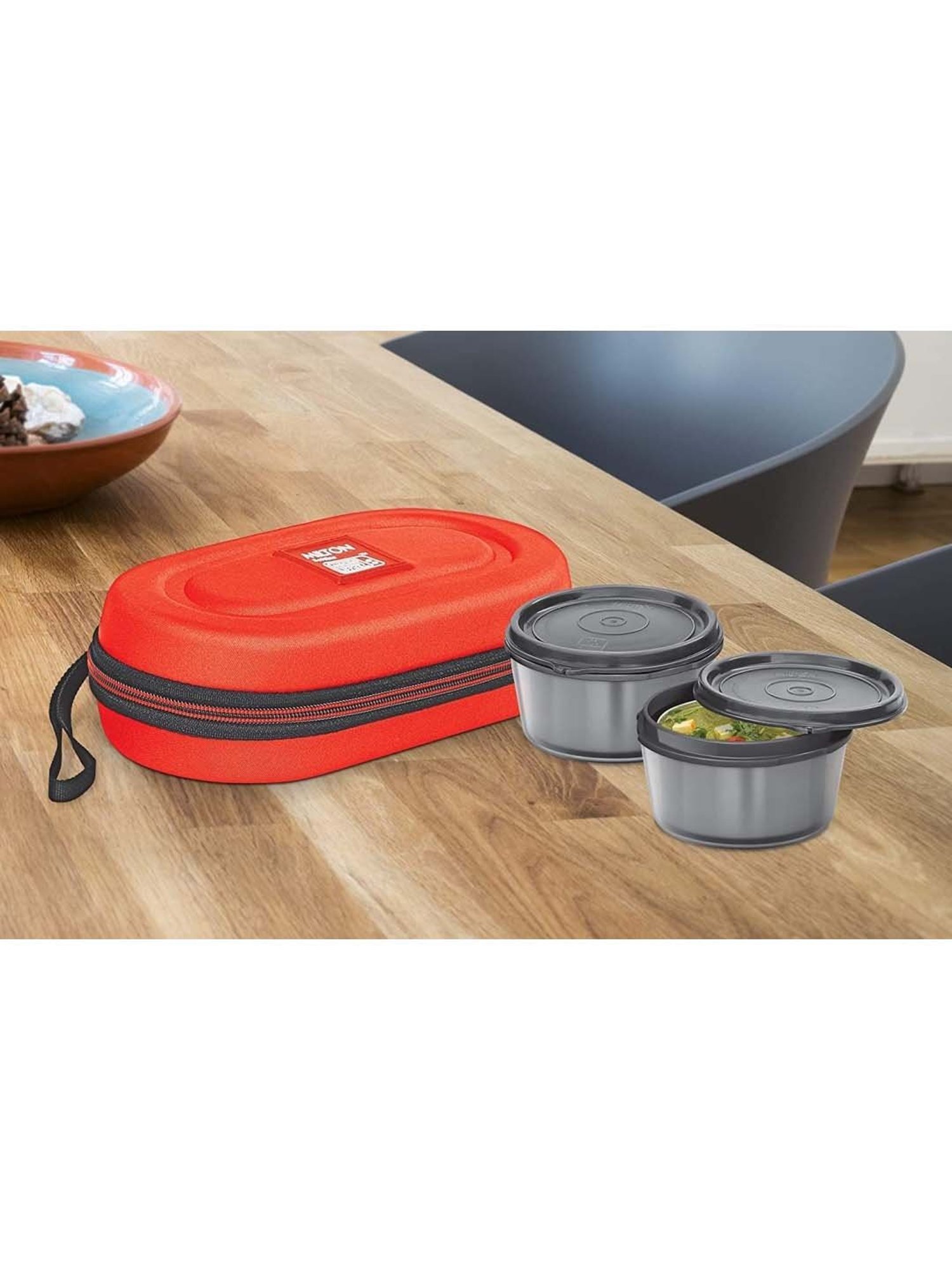 Milton Nutri Lunch Box Elegant Tiffin With Microwavable Steel Container Set 2 Pcs, 700 ml, Orange