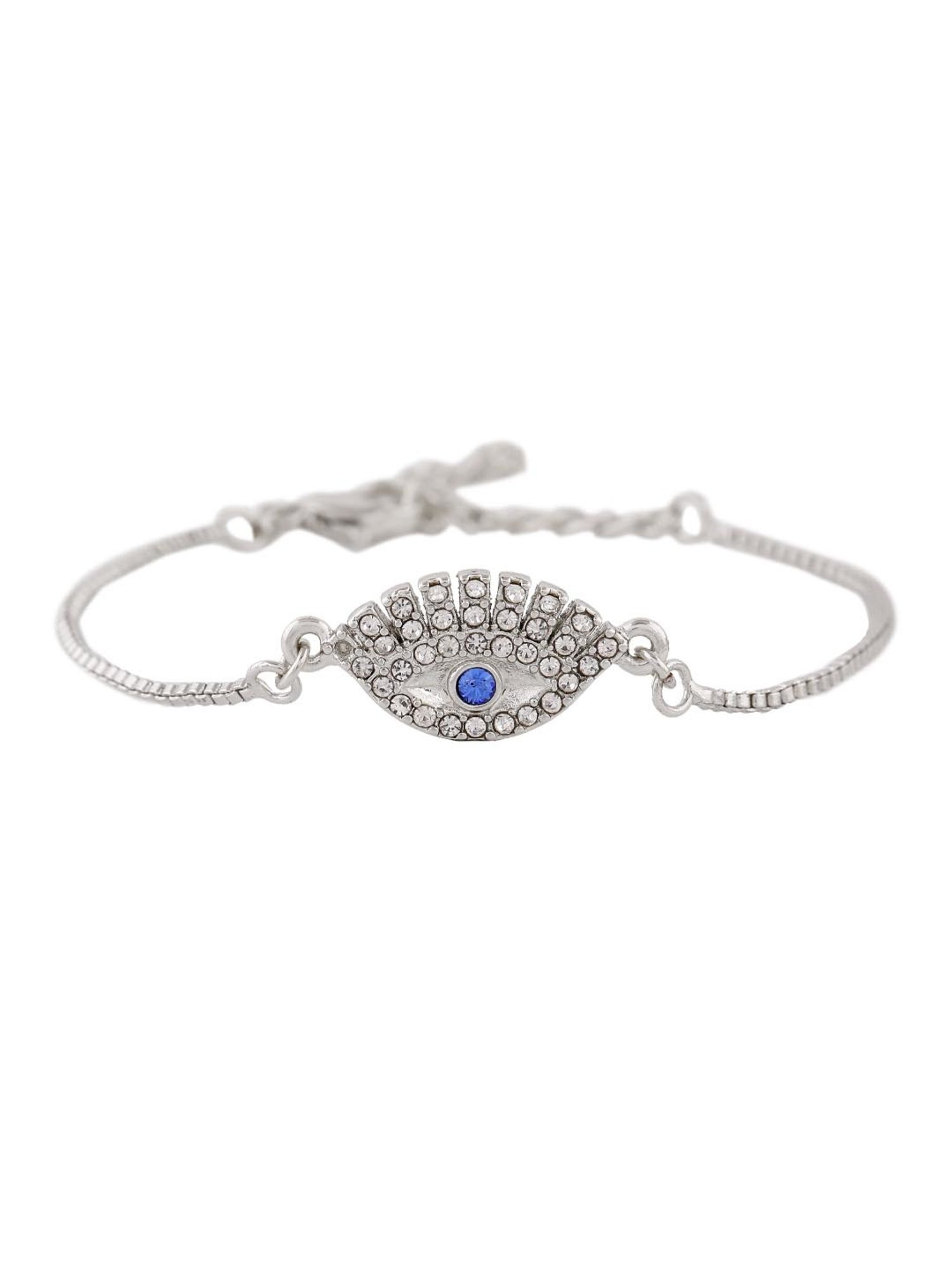 Estele Rhodium-Plated Sacred Evil Eye Bracelet with Austrian Crystals for Women