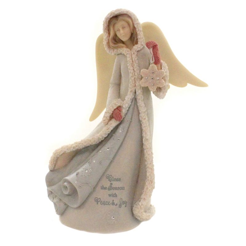 Foundations 9.25" Peace & Joy Christmas Angel Holiday Snowflakes  -  Decorative Figurines