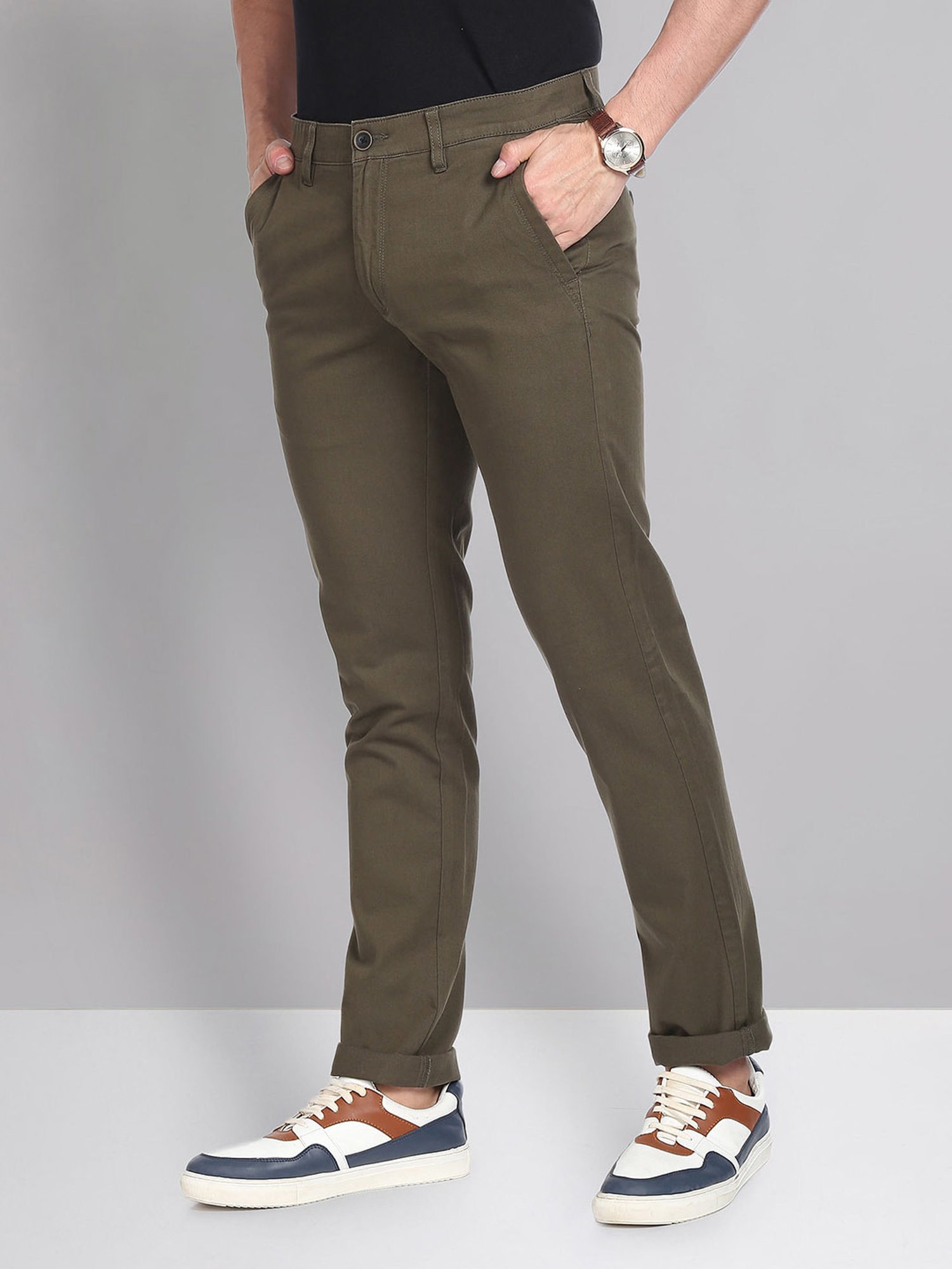 AD by Arvind Dark Green Slim Fit Chinos