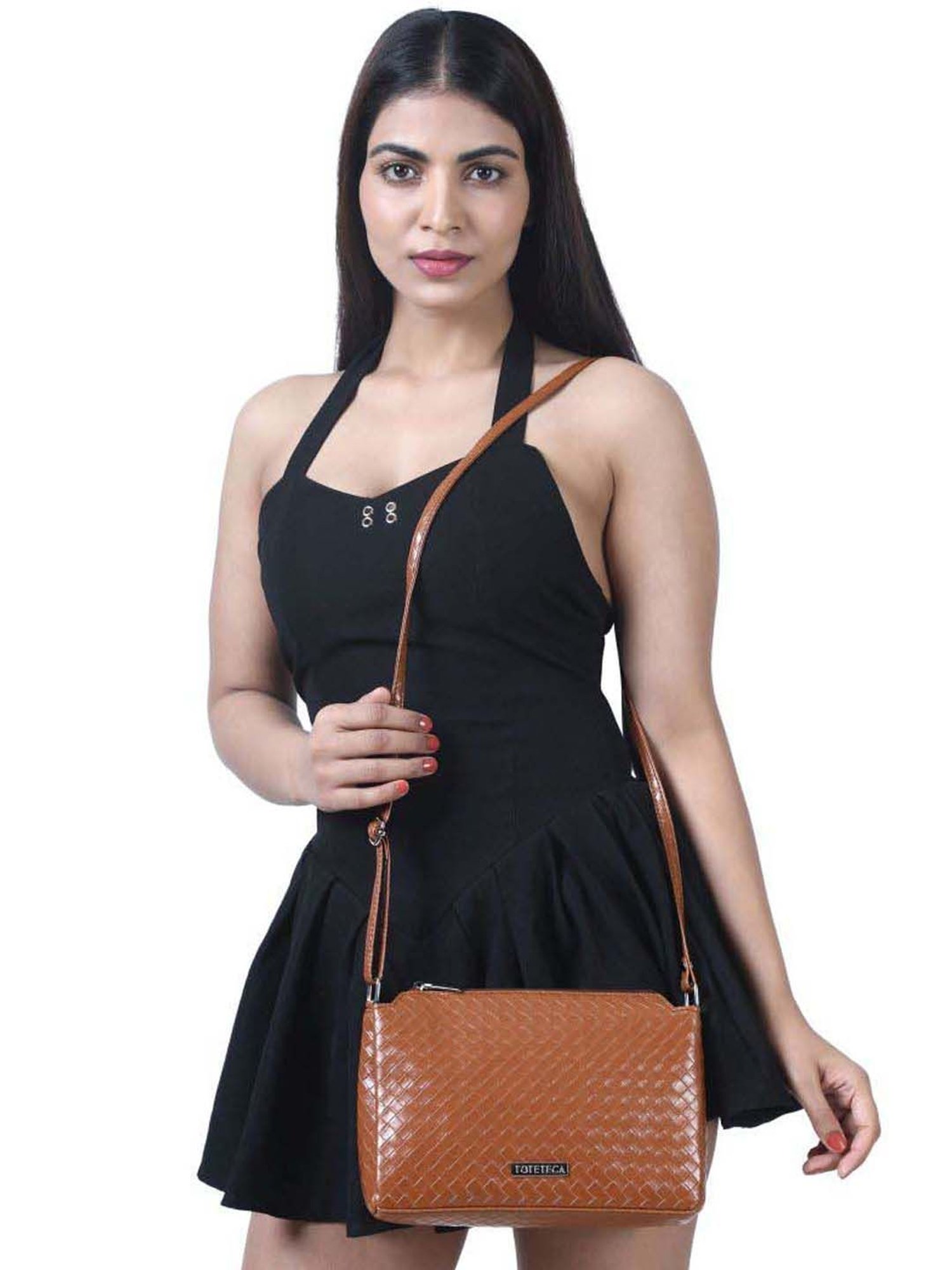 Toteteca Tan Textured Medium Sling Handbag