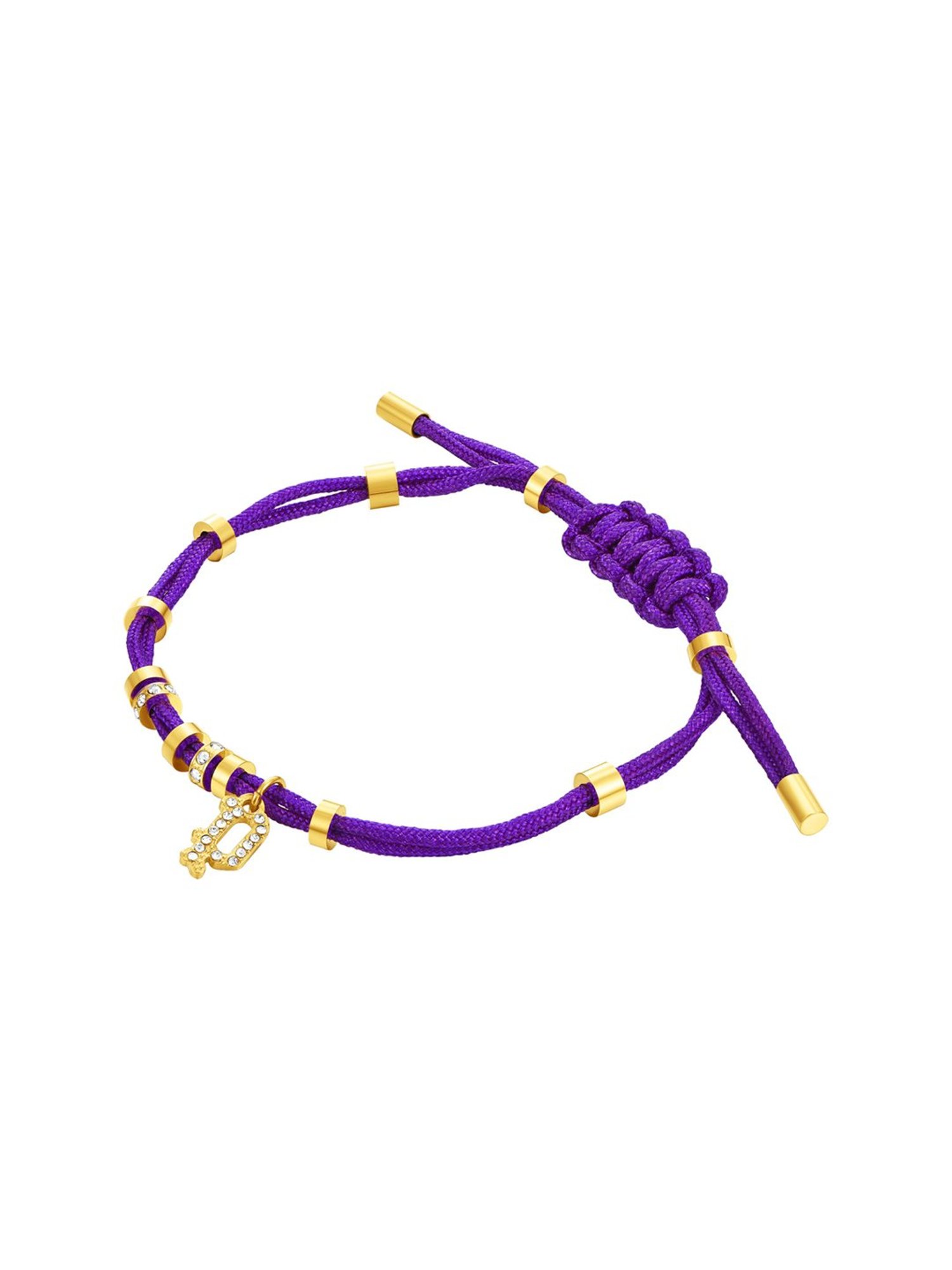 Police Luck P Charm With Crystal Slider Flexible fit Purple Flexible fit Bracelet for Women