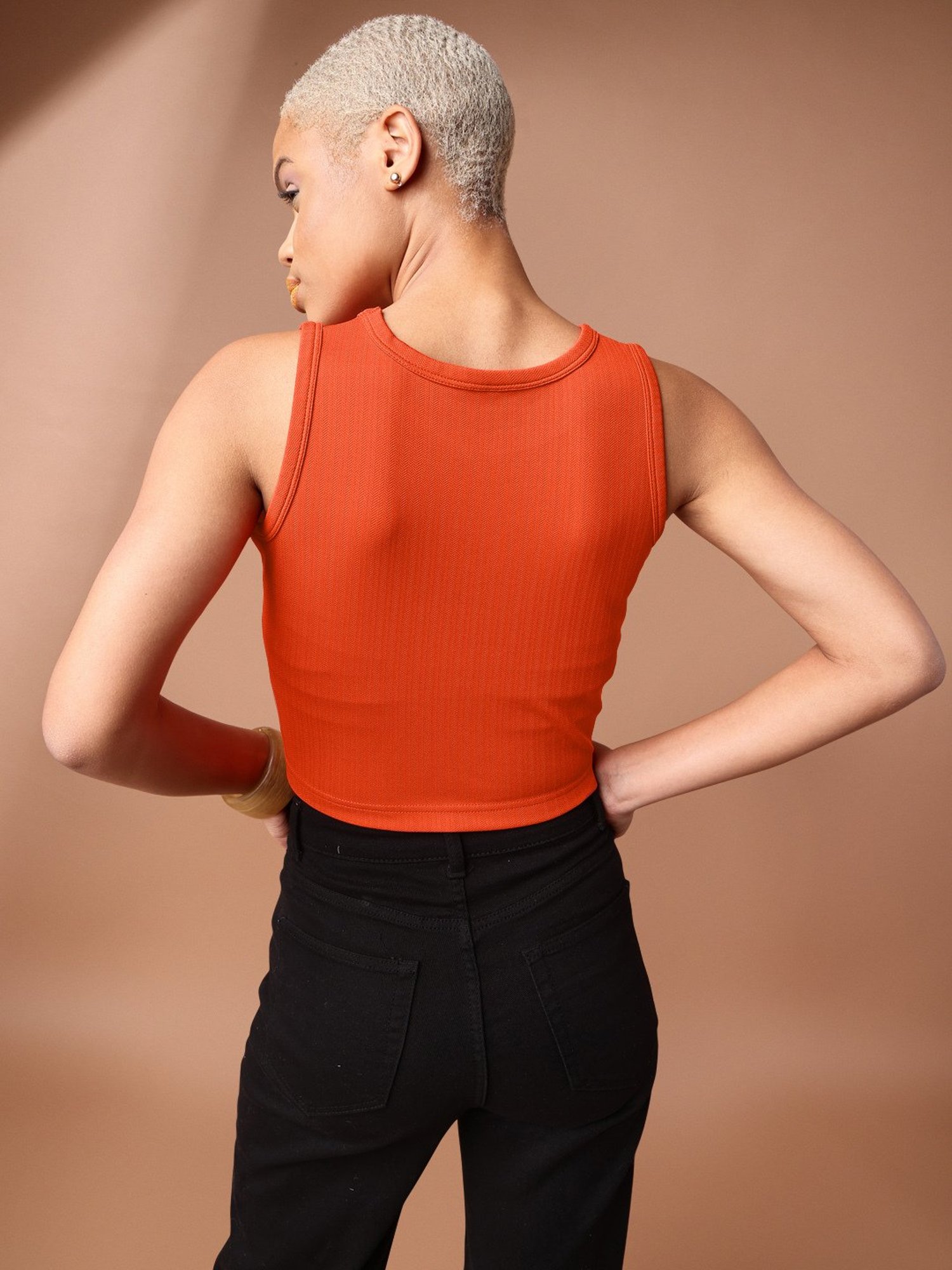 PURVAJA Orange Regular Fit Crop Top