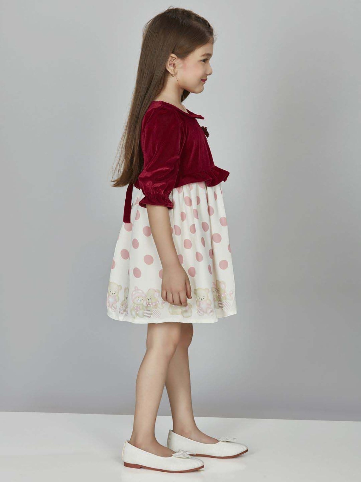 Peppermint Girls Maroon & White Printed Dress