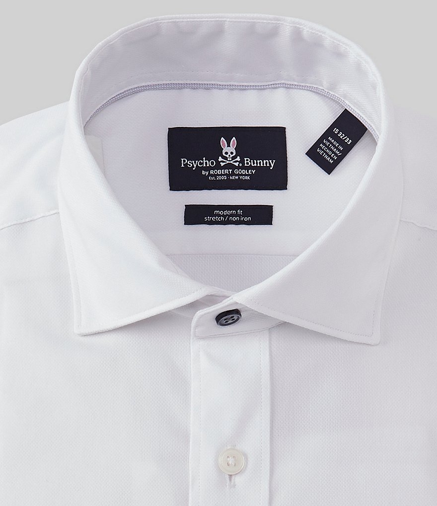 Psycho Bunny Non-Iron Modern Fit Spread-Collar Solid Dress Shirt
