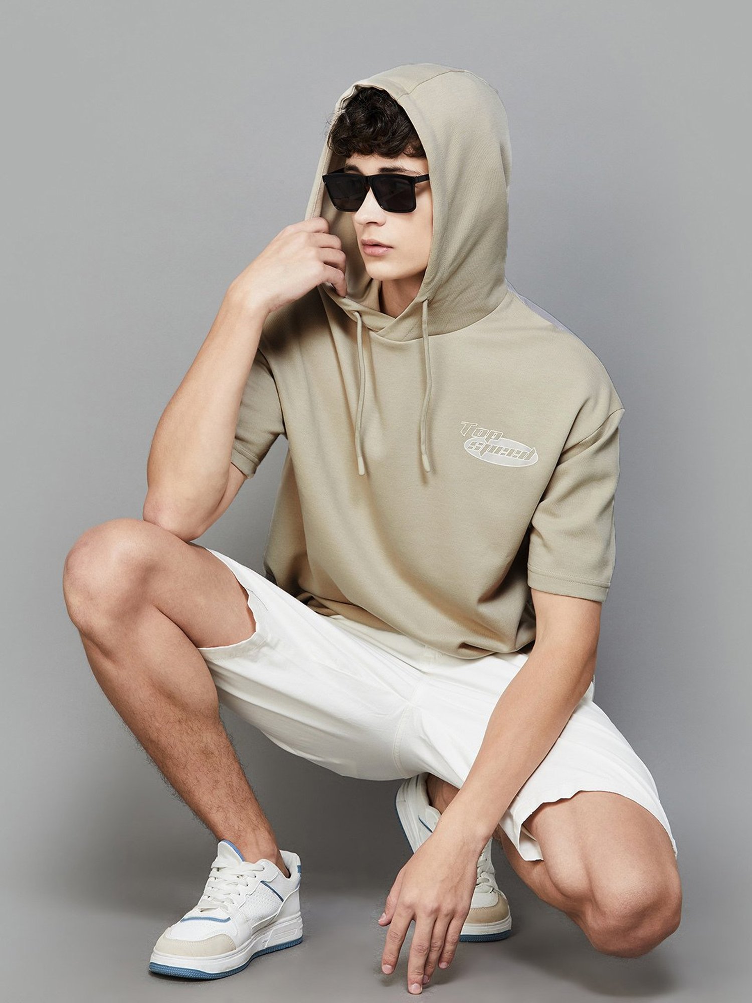 BOSSINI Beige Regular Fit Printed Hooded T-Shirt