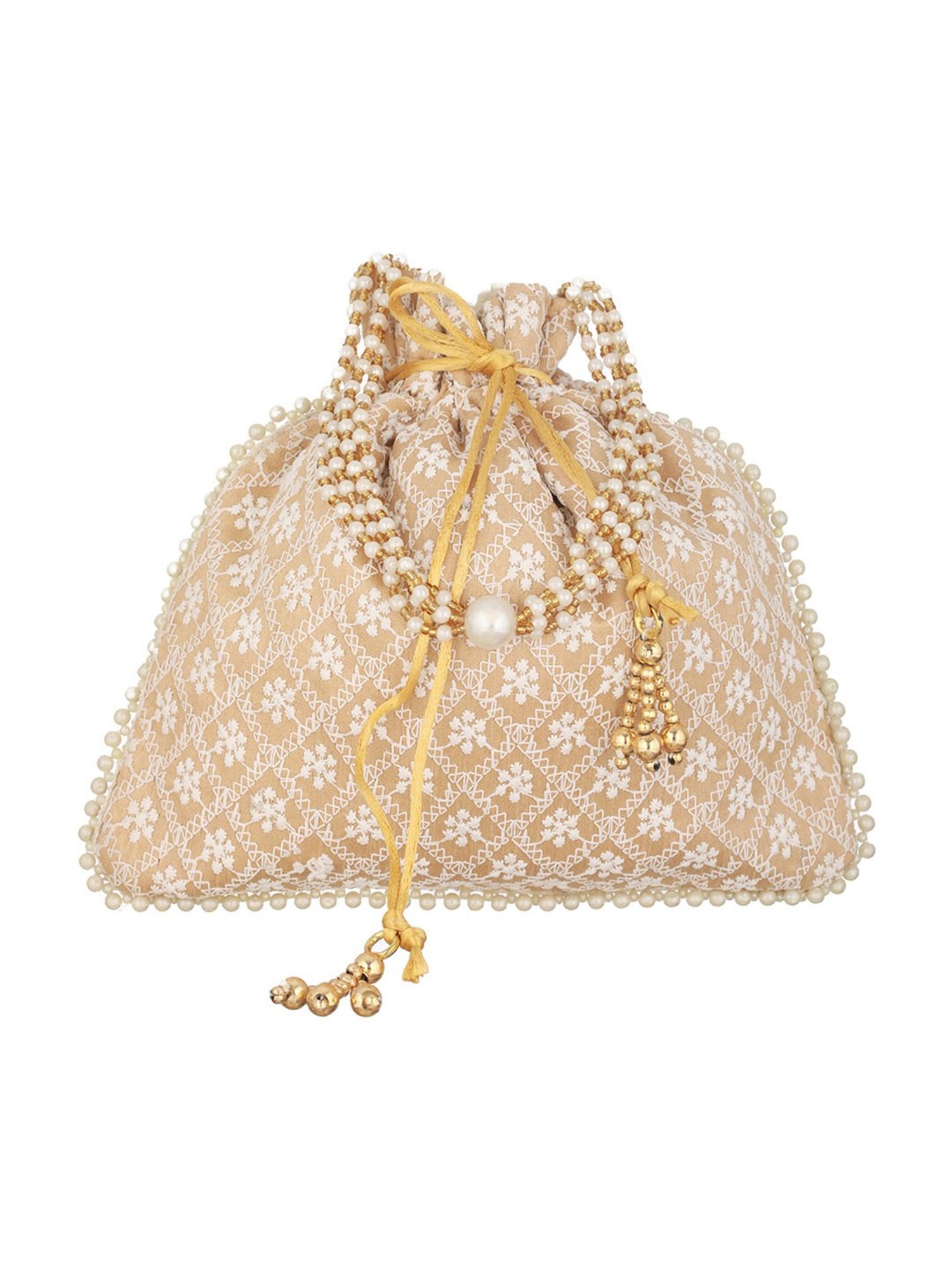 Aatmana Beige & Gold Embellished Small Potli