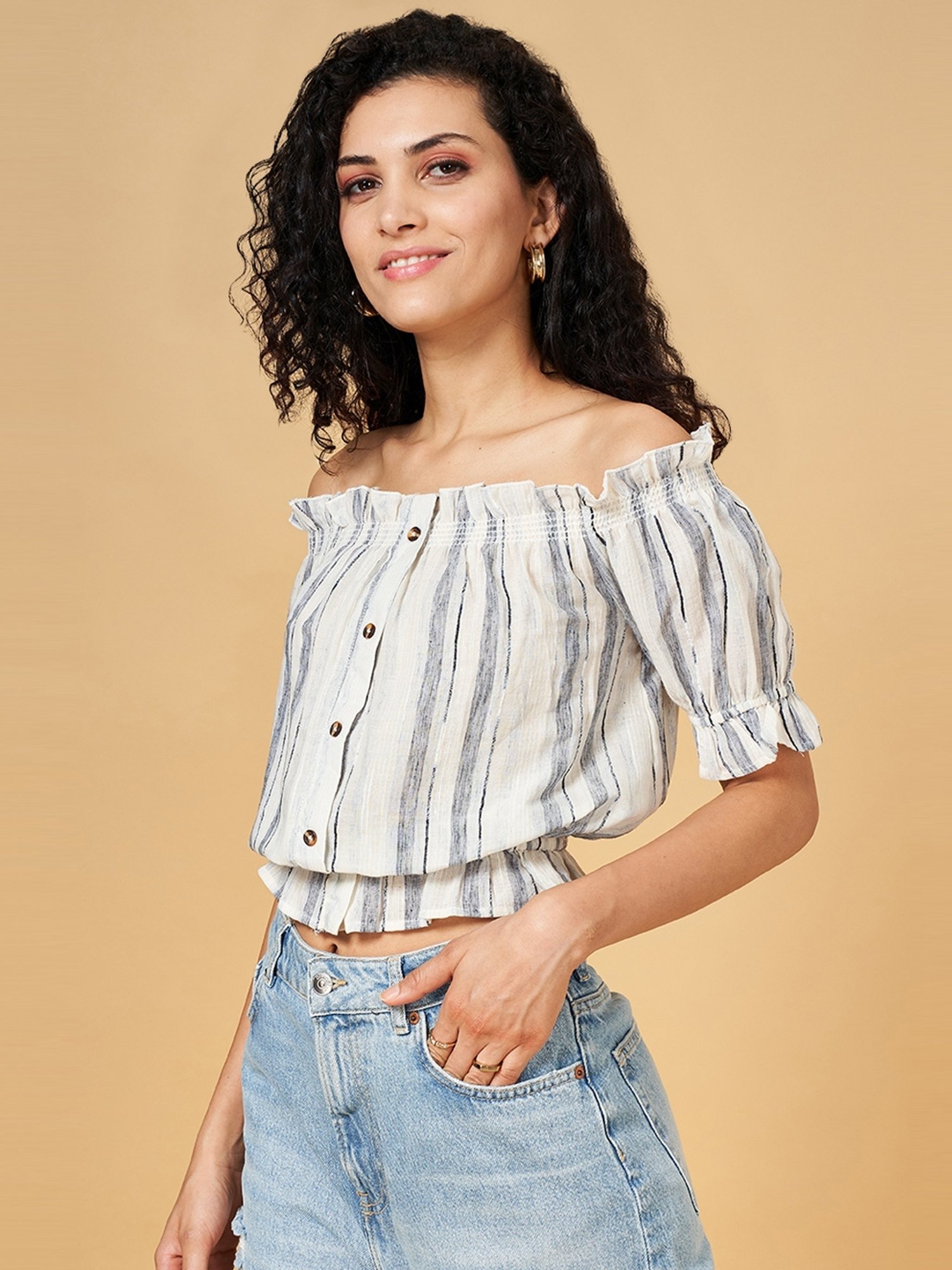YU by Pantaloons Off-White Printed Top