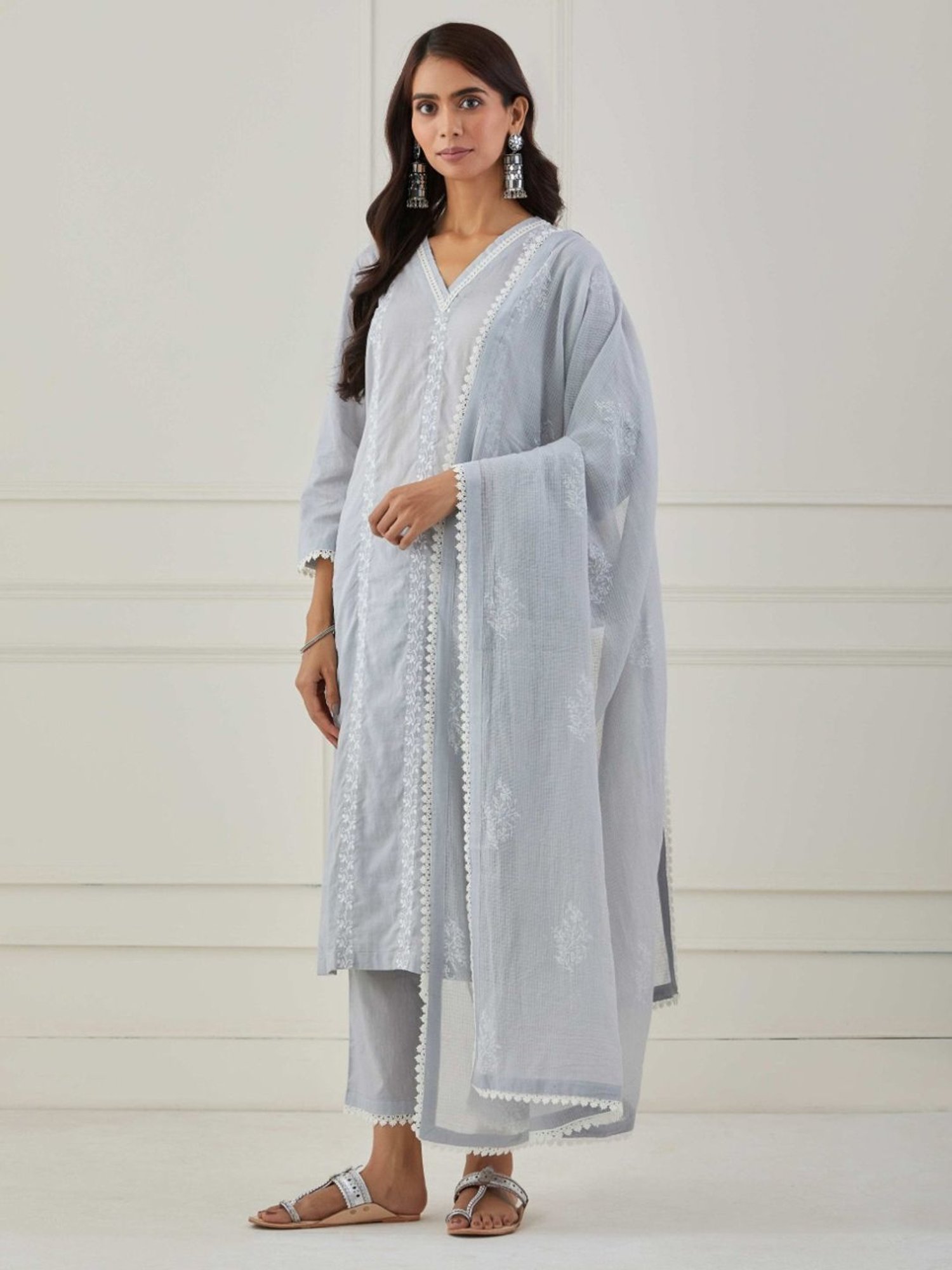 Priya Chaudhary Grey Sudha Embroidered Cotton Kurta