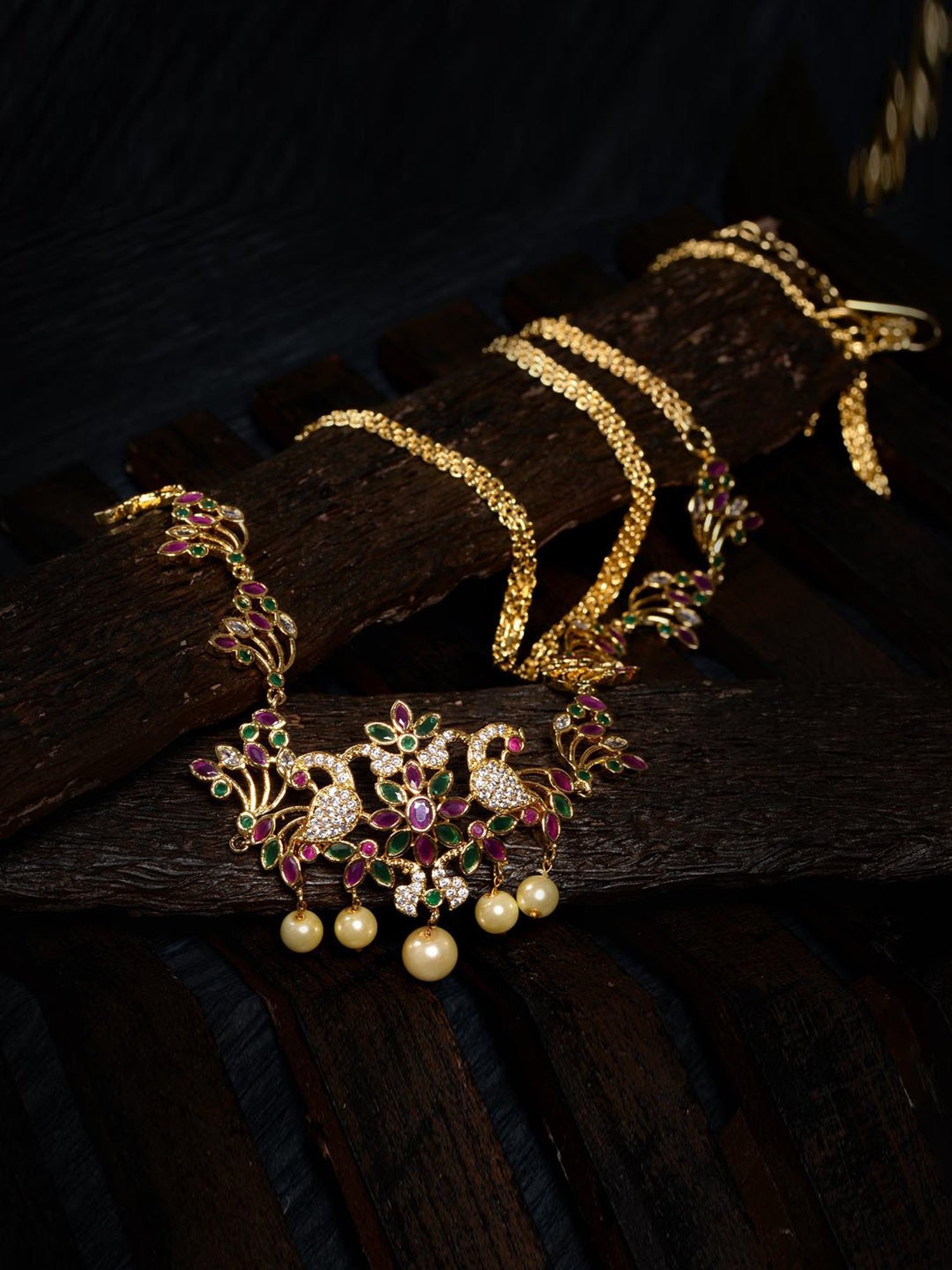 Saraf Rs Jewellery Red & Green Gold Plated  Floral &Peacock Motif  Temple Kamarbandh