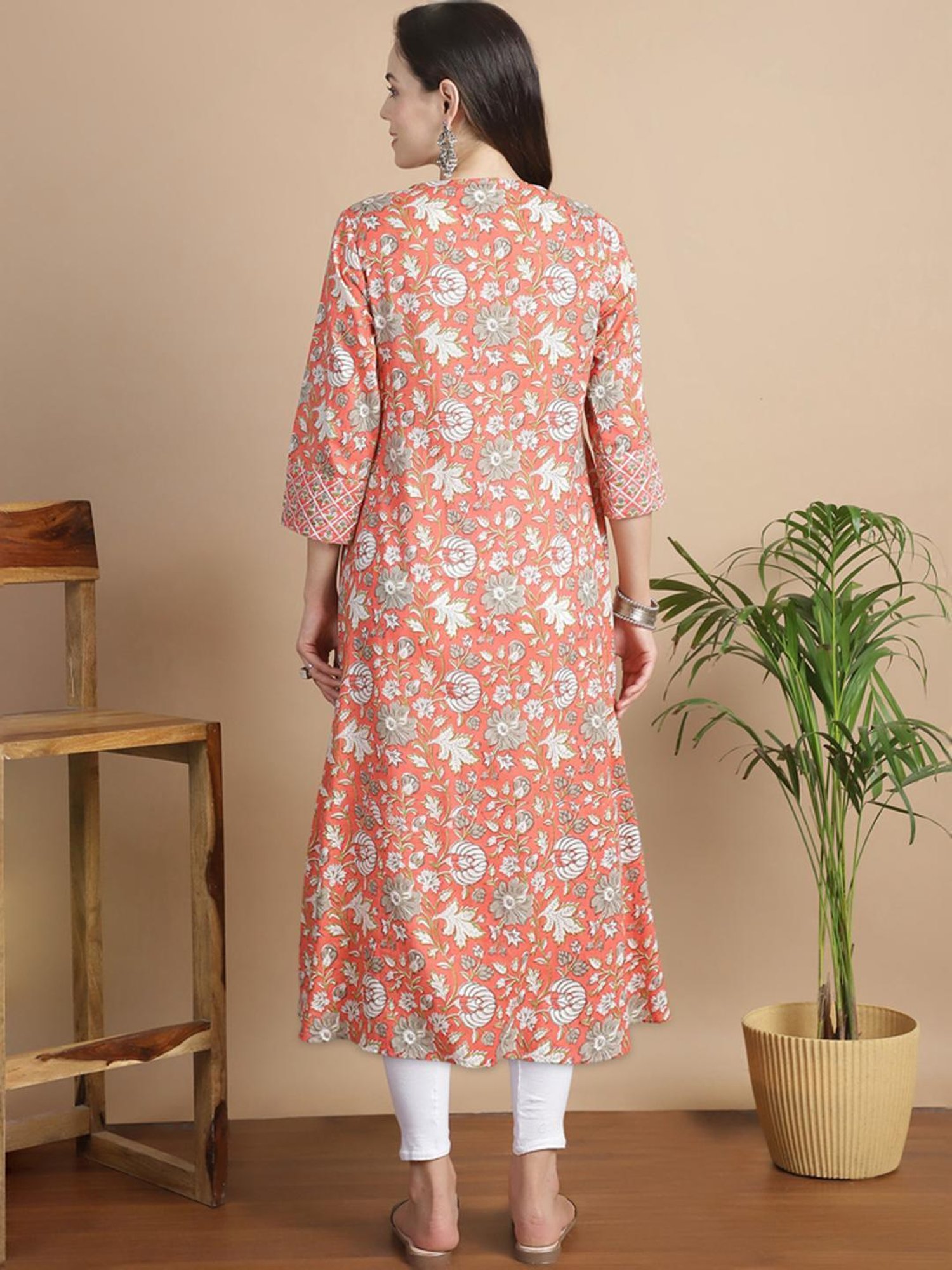 Secret Wish Peach Cotton Floral Print Maternity Kurta