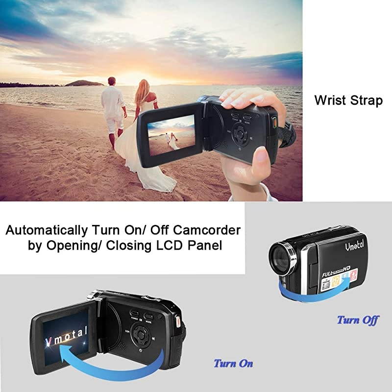 Video Camera Camcorder  HD 1080P 12.0MP 2.8 Inch LCD 270 Degrees Rotatable Screen 8X Digital Zoom Camera Recorder YouTube Vlogging Camera with Rechargable Battery (Black)