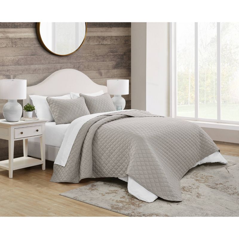 King 3pc Maxton Embossed Quilt Set Taupe - Jade + Oake