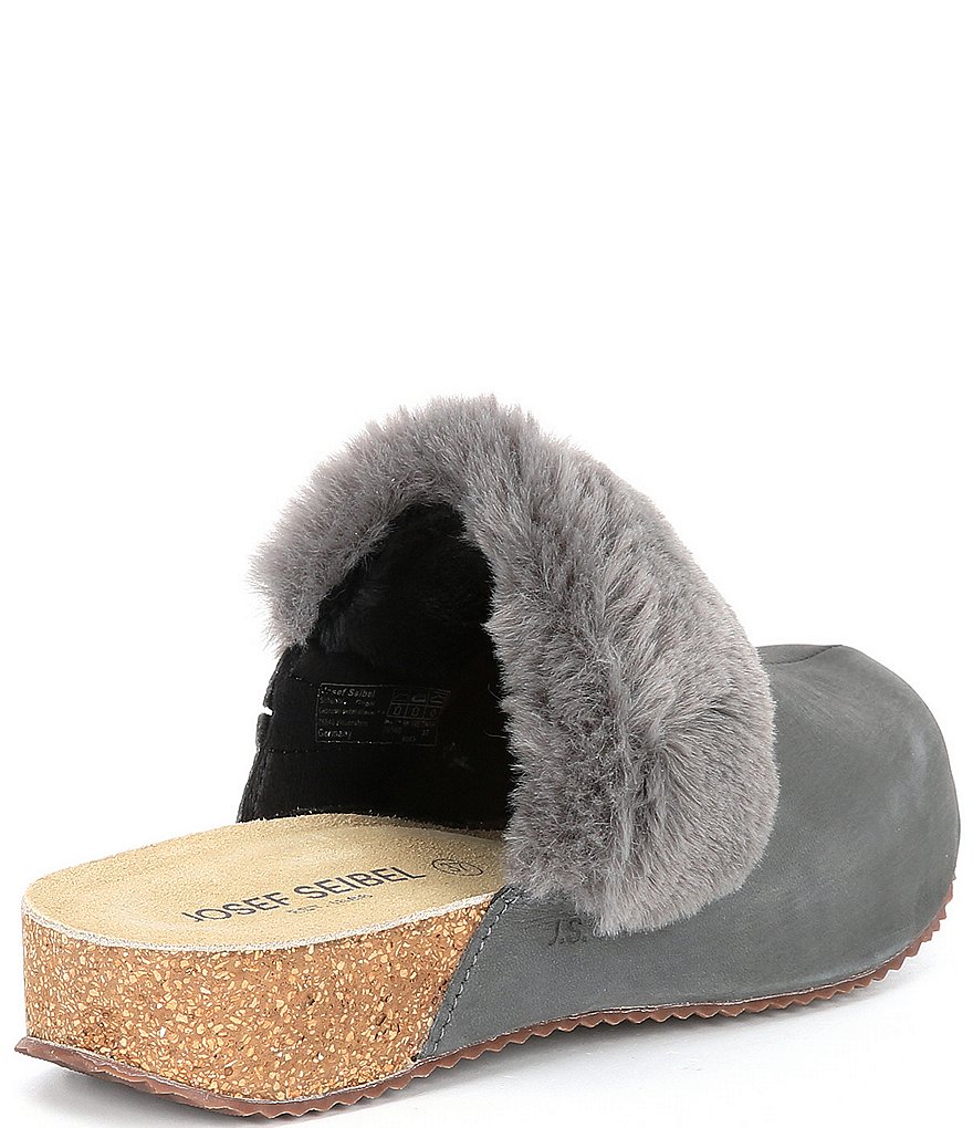 Josef Seibel Tonga 68 Leather Faux Fur Trim Clog Mules