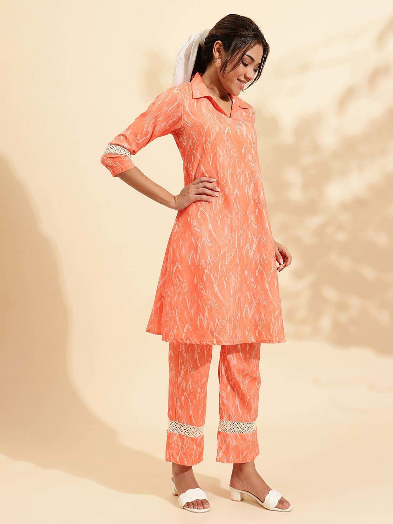 Sringam Peach Printed Co-Ord Sets
