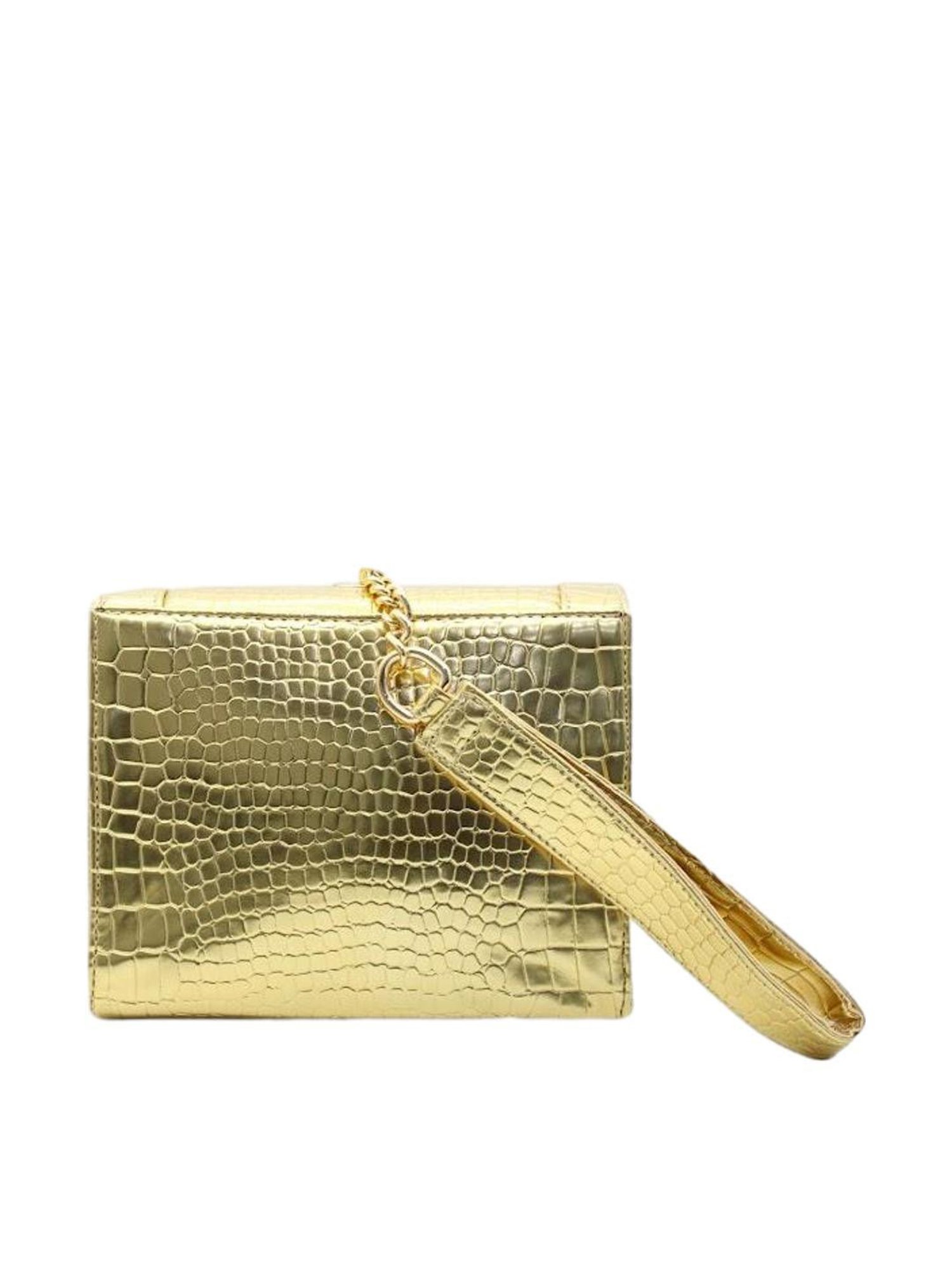 THE HOLISTIK Glititer II Golden Textured Medium Handbag