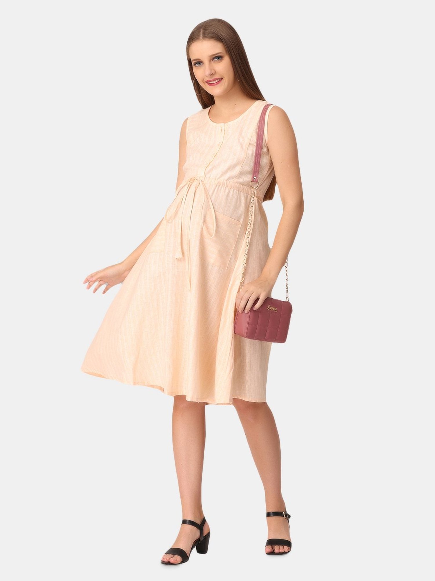 The Mom Store Light Peach Striped Maternity Dress