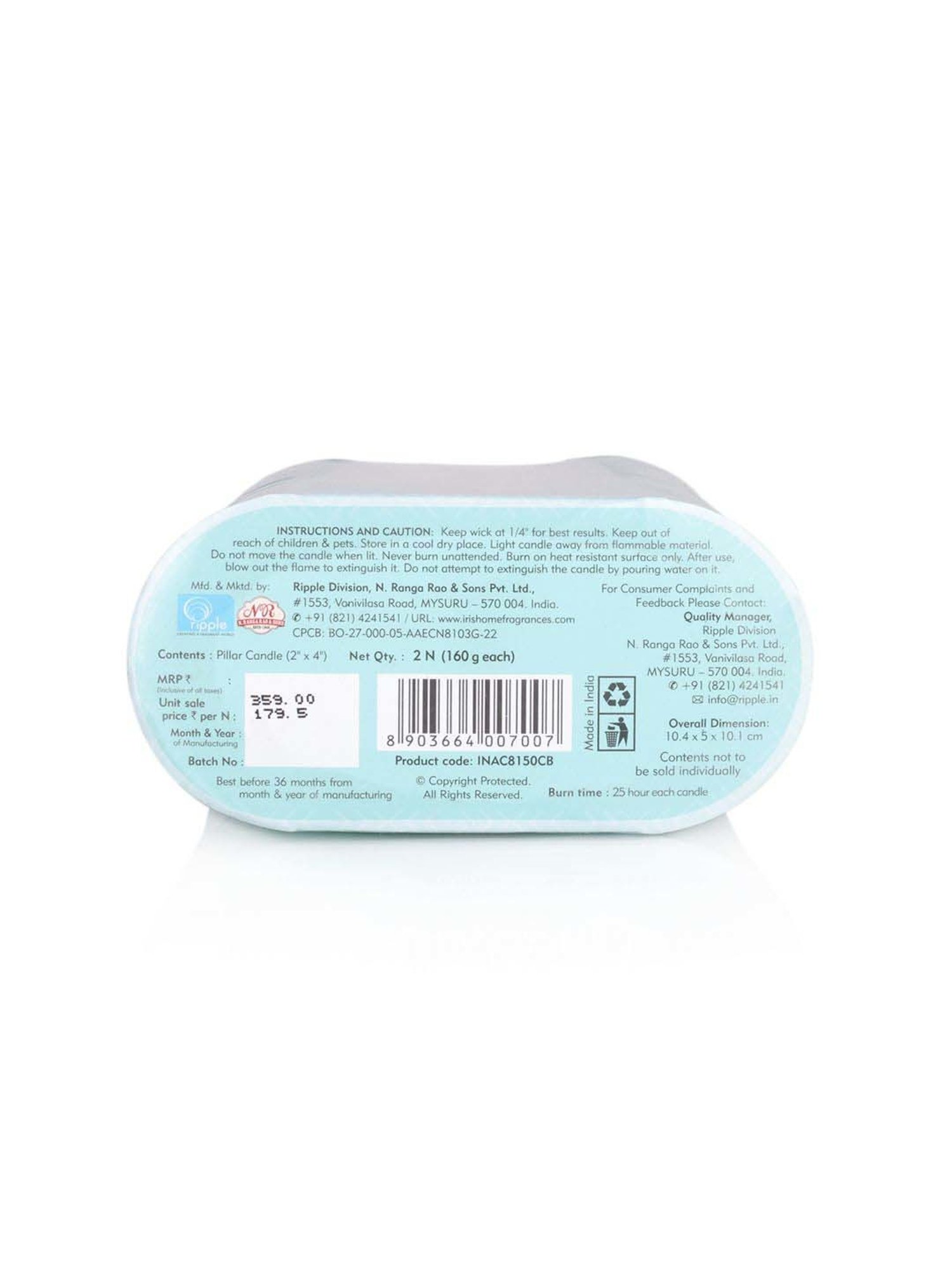 IRIS Blue Home Fragrances Cool Blue Fragrance Pillar Candles - Set of 2