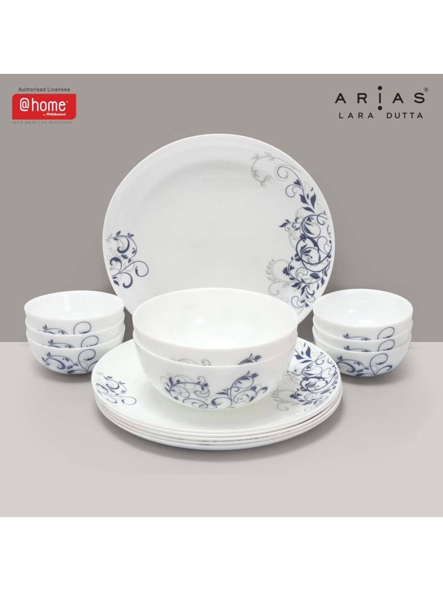 @home Moon Spring White & Grey Glass Dinner Set