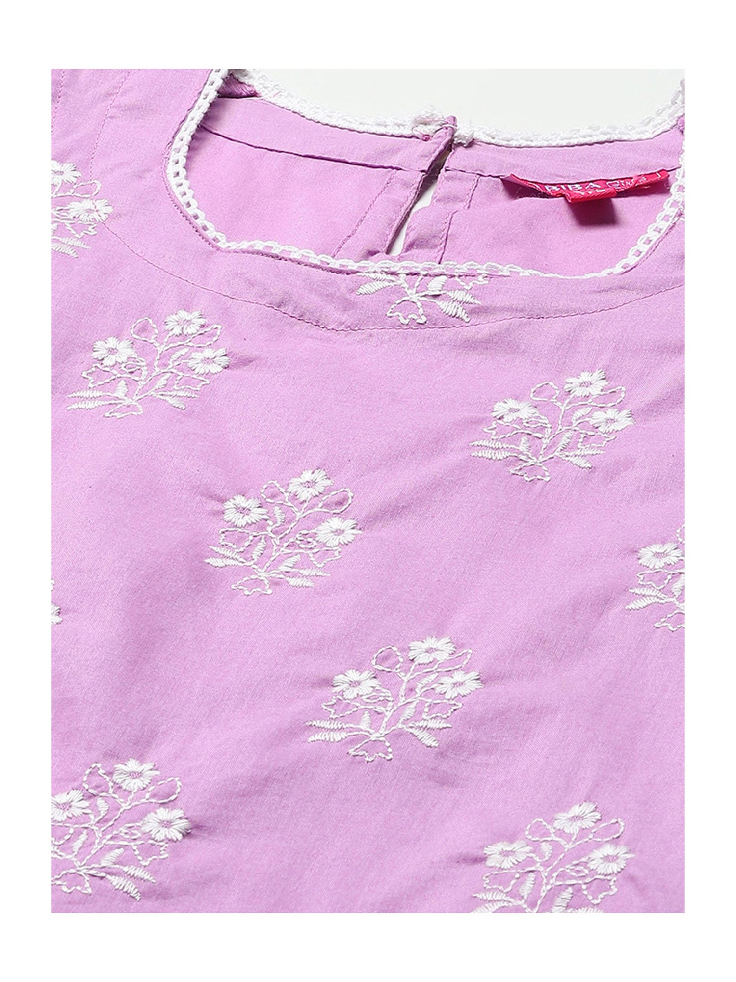 BIBA Girls Purple & White Embroidered Kurta with Plazzos