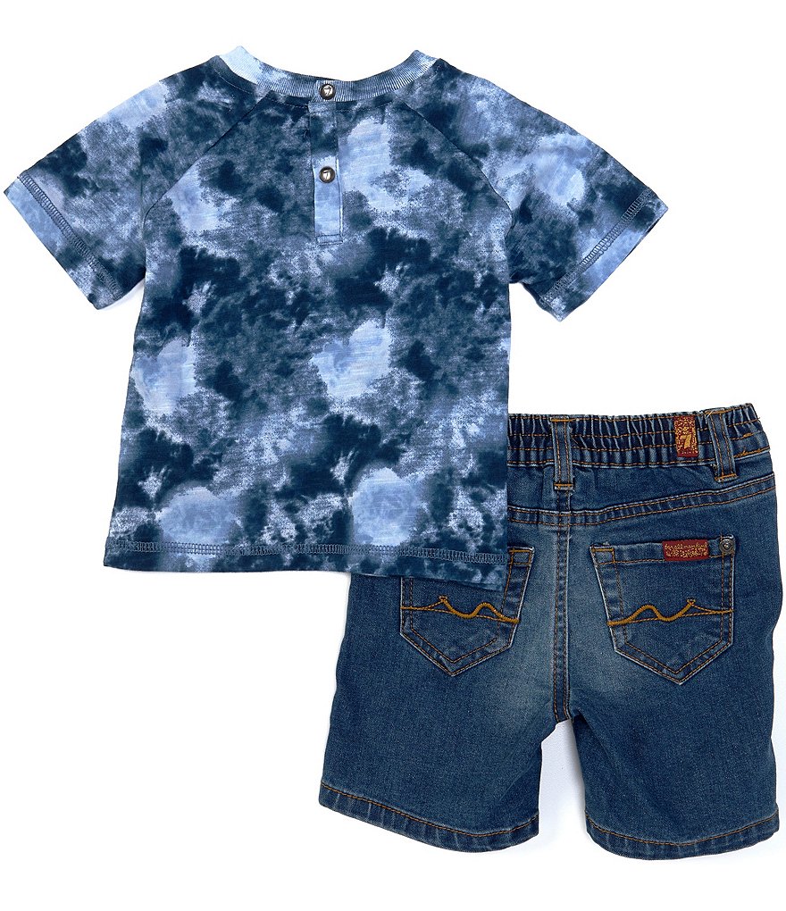 7 For All Mankind Baby Boys 12-24 Months Tie-Dye Short Sleeve Tee & Denim Shorts Set