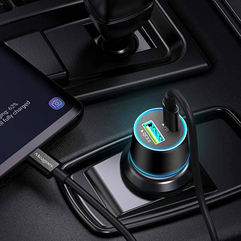 USB C Car Charger, 36W 2-Port Fast Charging Adapter with PD&QC3.0 Compatible for Samsung Galaxy S21/S20 Plus/Ultra/S10/S9/Note 20/10, iPad Pro, Google Pixel, iPhone 11/Pro/Max -3ft Type C Cord