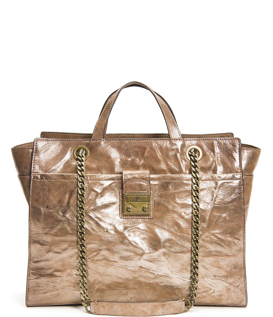 Frye Ella Metallic Leather Top Zip Tote Bag