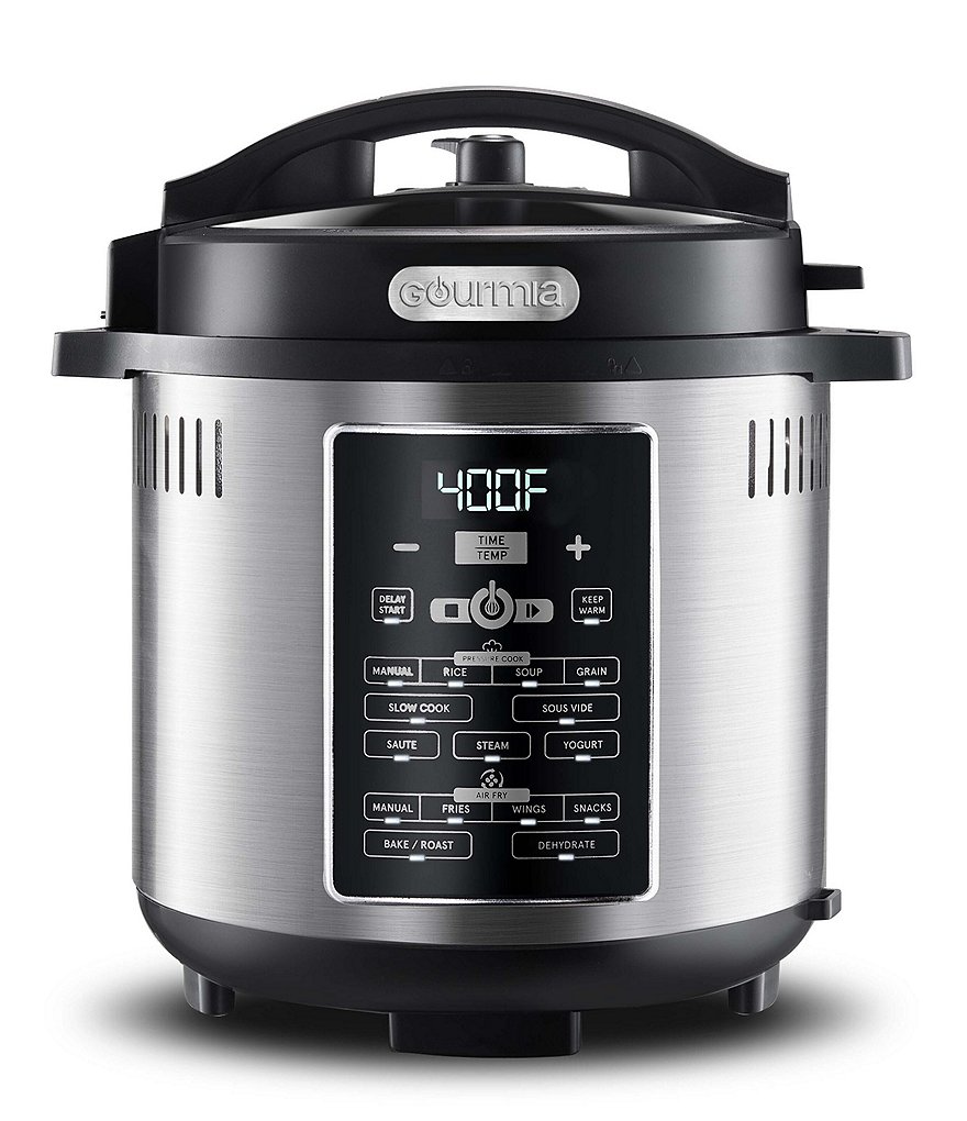 Gourmia Single Lid Stainless Steel 6-Quart Pressure Cooker Air Fryer Combo