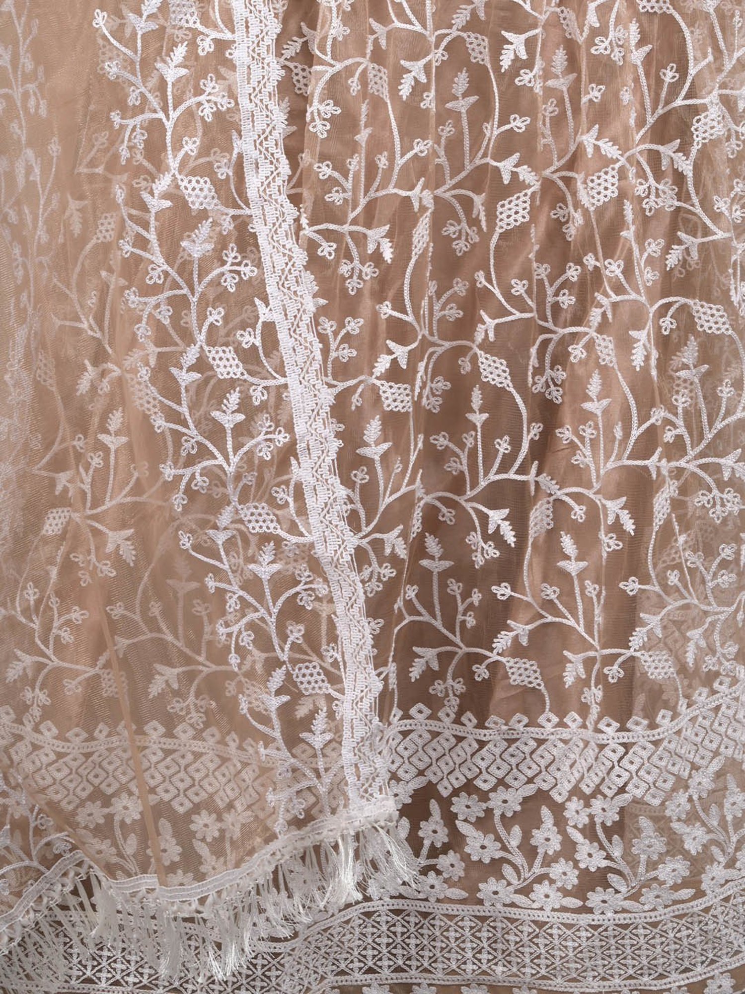 Odette Beige Embroidered Lehenga Choli Set With Dupatta