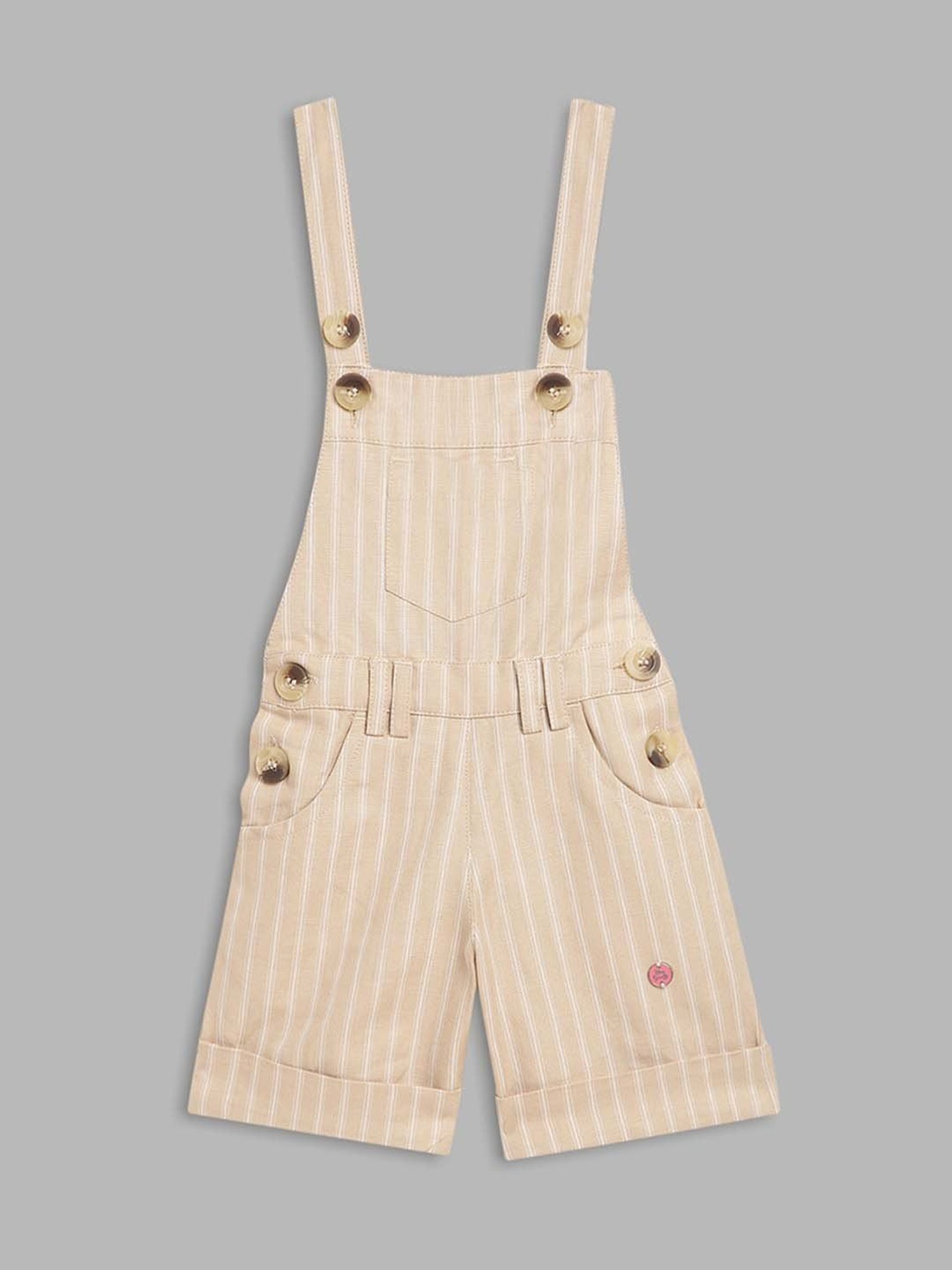 Blue Giraffe Kids Beige Cotton Striped Jumpsuit