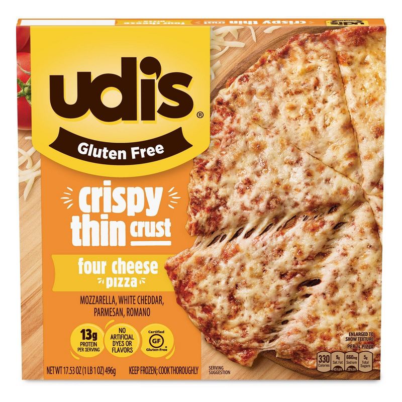 Udi's Gluten Free Crispy Thin Crust Four Cheese Frozen Pizza - 17.53oz