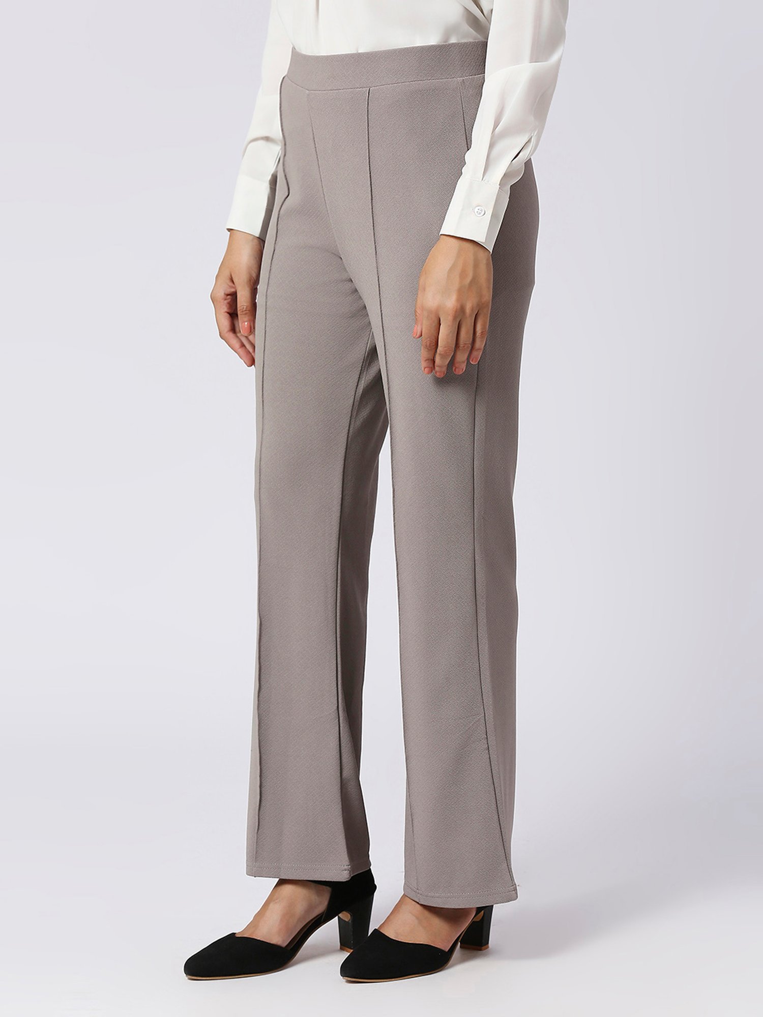 FITHUB Grey Relaxed Fit High Rise Bootcut Trousers