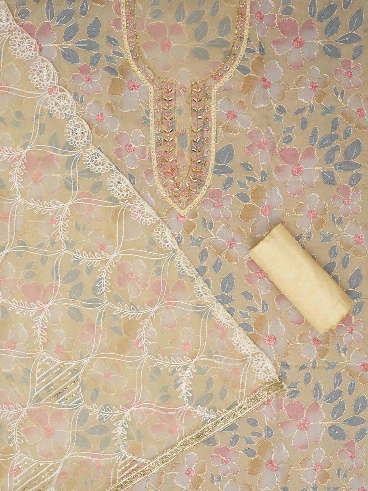 Jaipur Kurti Yellow Embroidered Unstitched Dress Material